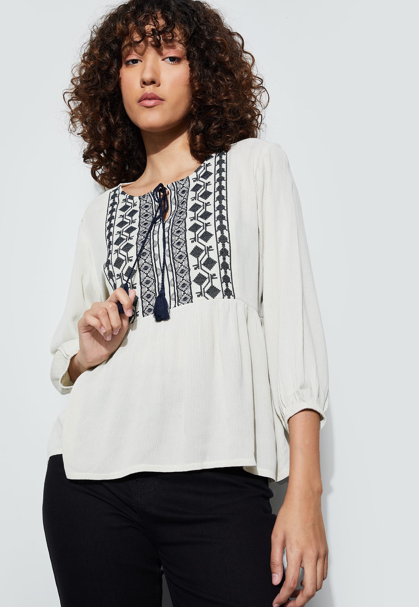 FAME FOREVER Embroidered Tie-Up Neck Top-picture-30