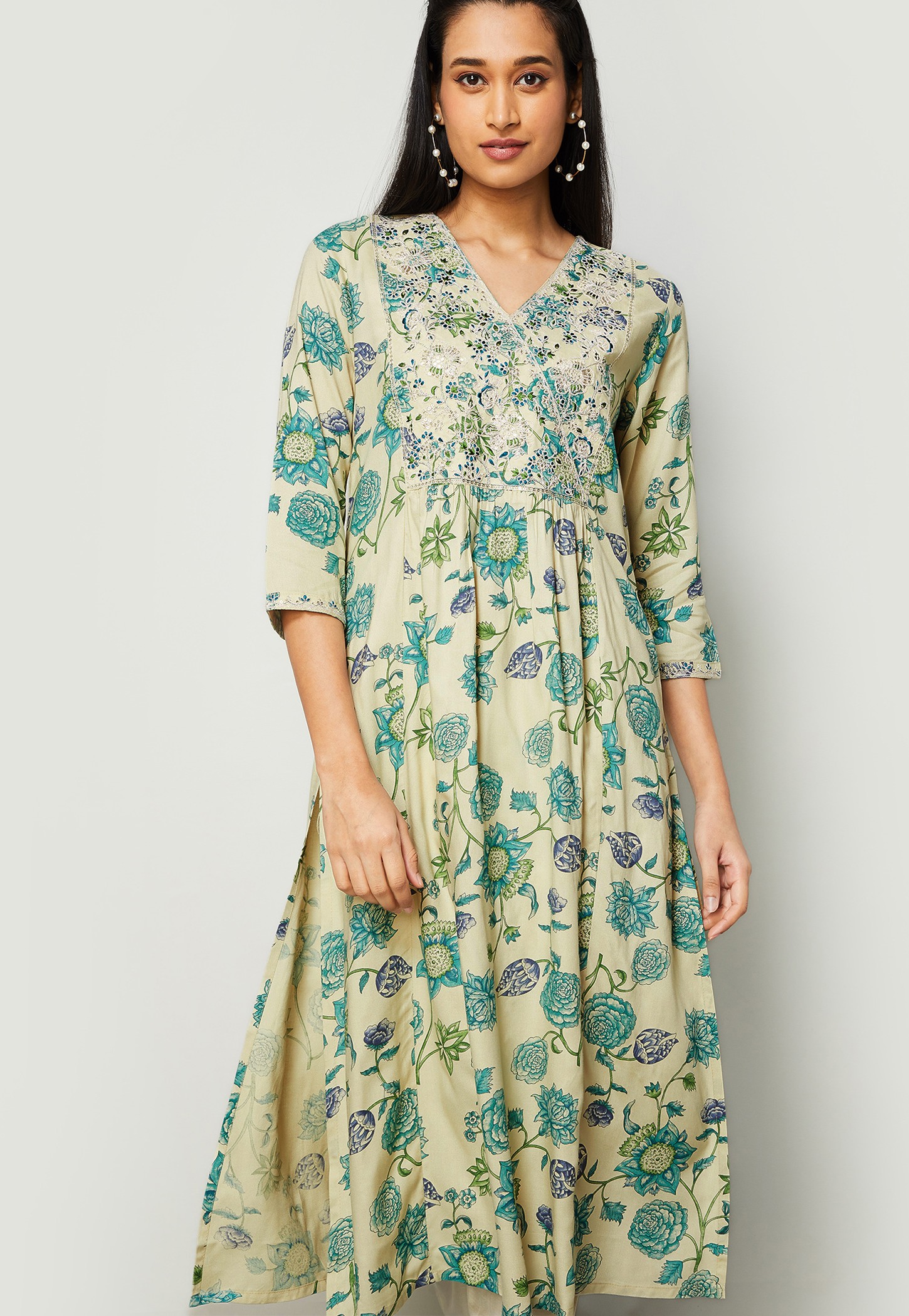 MELANGE Floral Print Embroidered Anarkali Kurta-picture-23