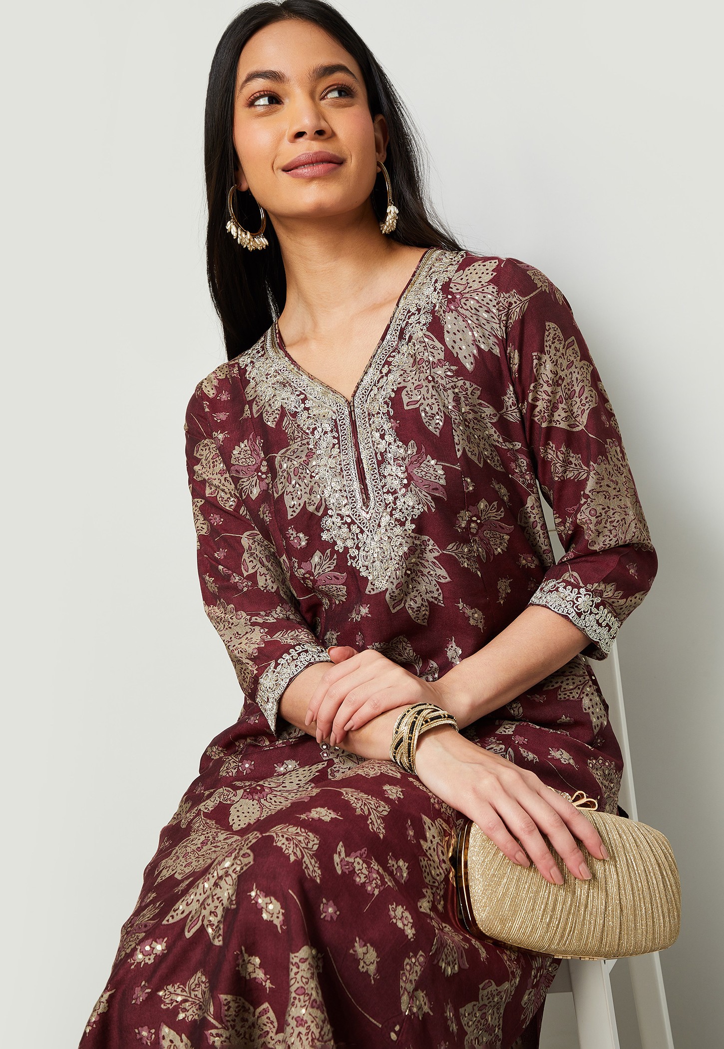 MELANGE Floral Print A-line Kurta-picture-14