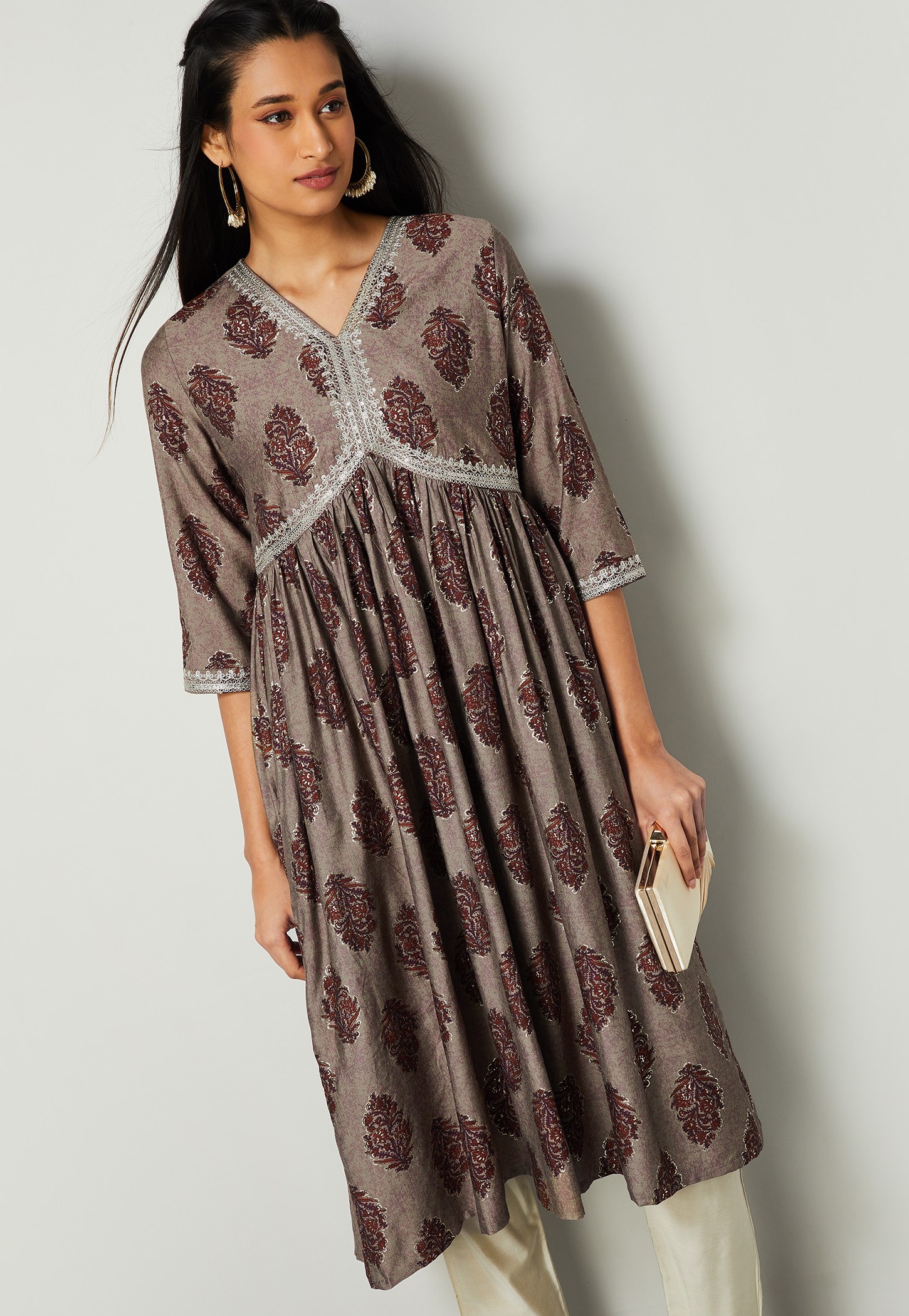 MELANGE Ethnic Motif V-Neck 3/4th Sleeves Anarkali Kurta-picture-50