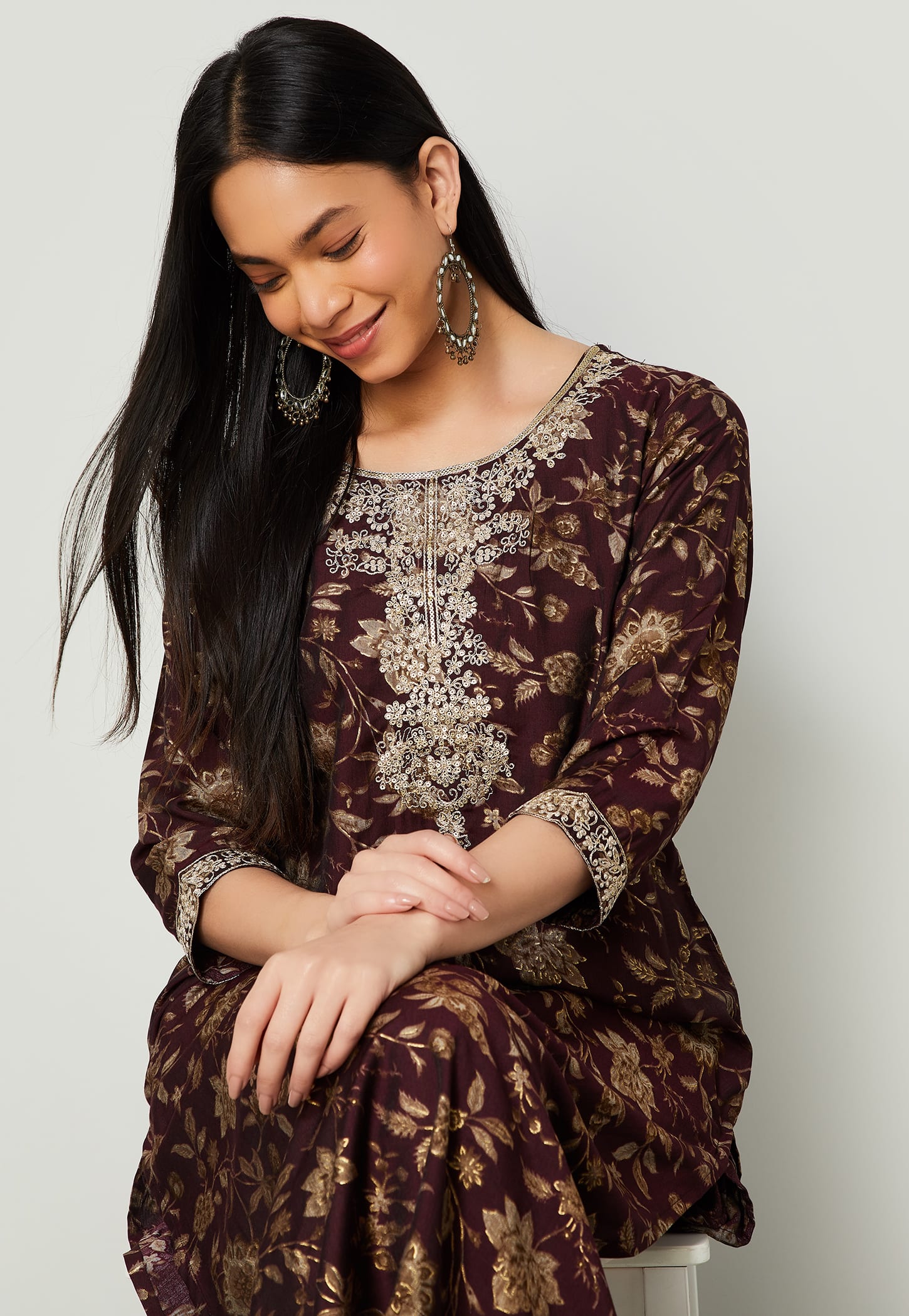 MELANGE Floral Print Straight Kurta-picture-47