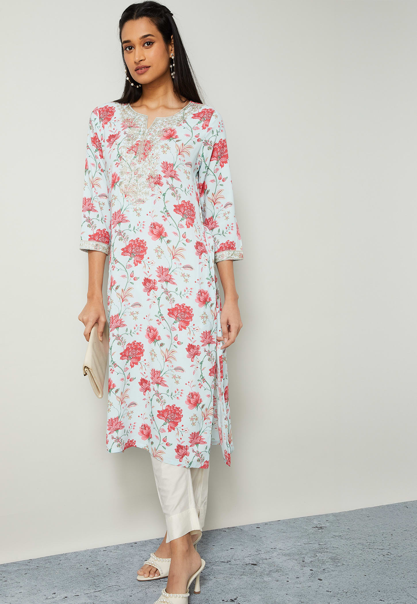 MELANGE Floral Embroidery Straight Kurta-image-38