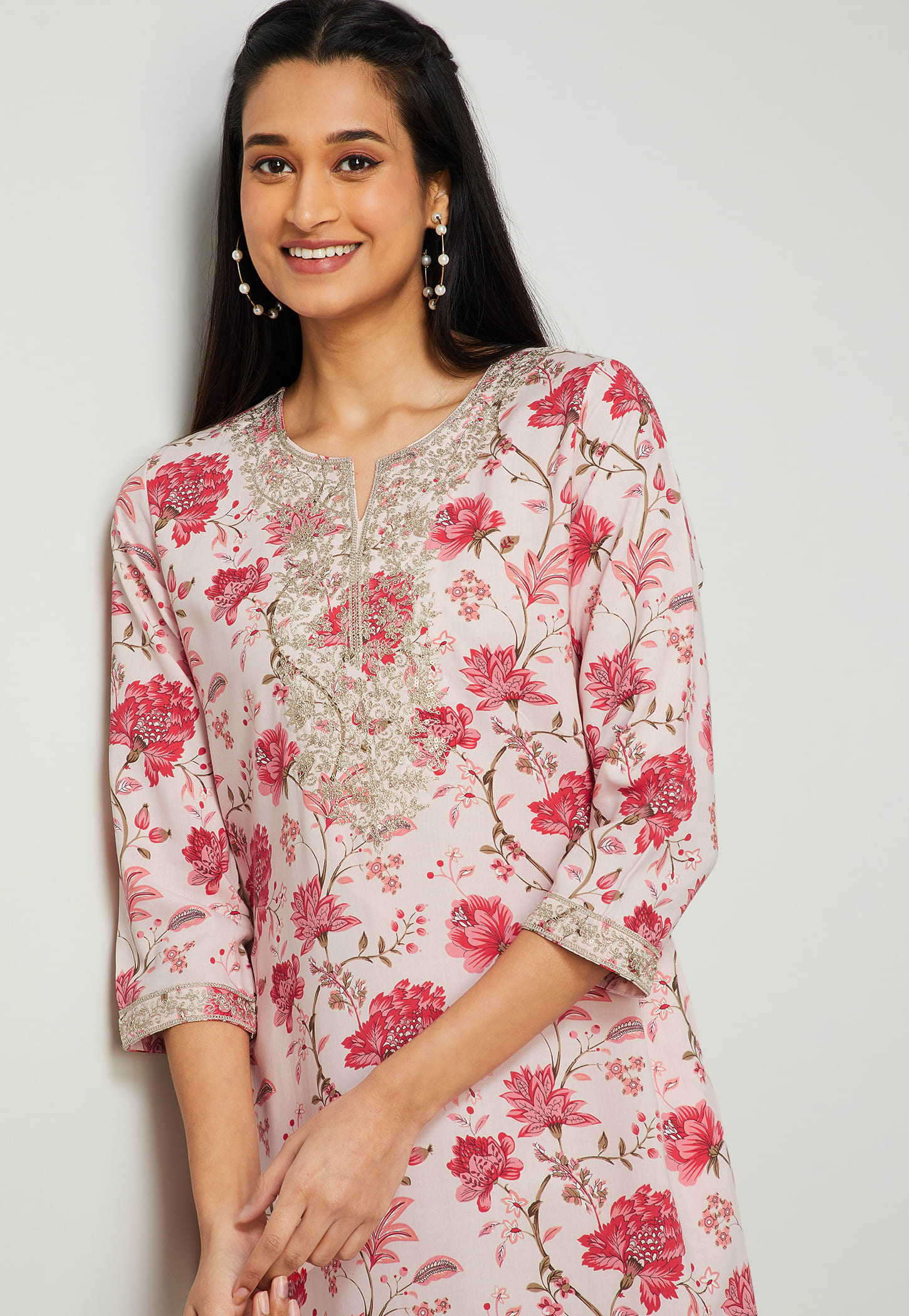 MELANGE Floral Embroidery Straight Kurta-image-39