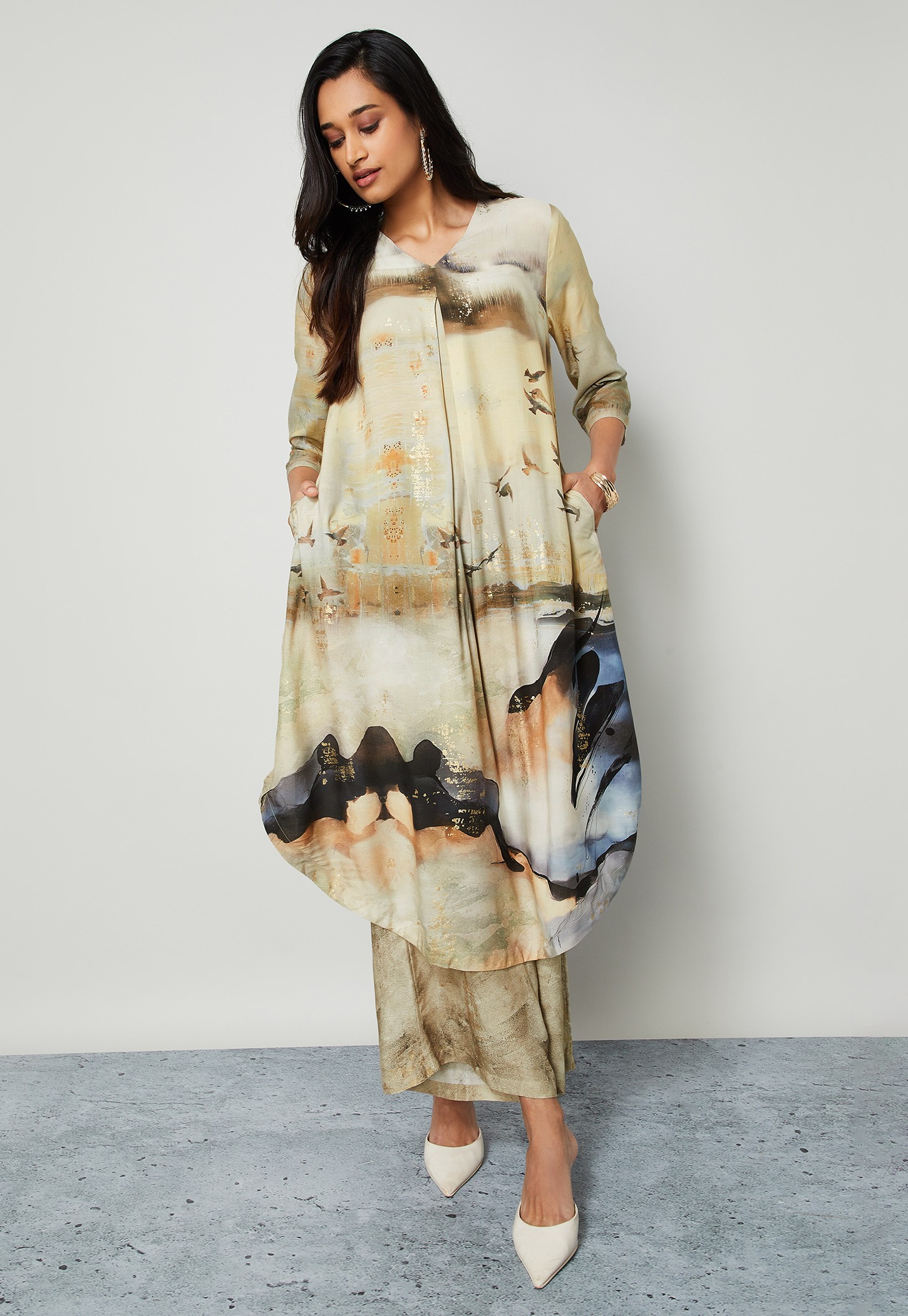 MELANGE Nature Print A-Line Kurta Set-picture-28