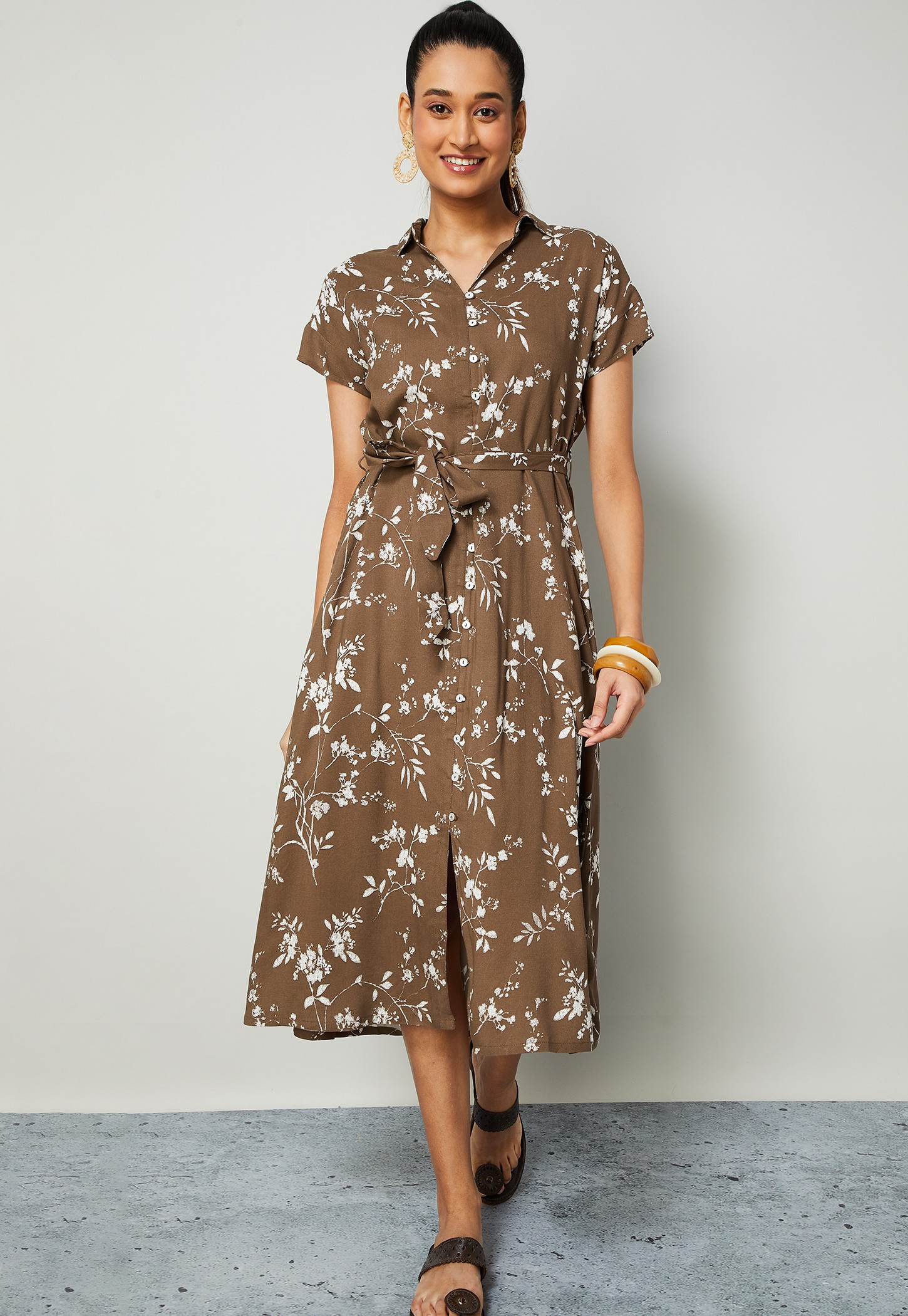 COLOUR ME Floral Print Shirt Dress with Belt-picture-16