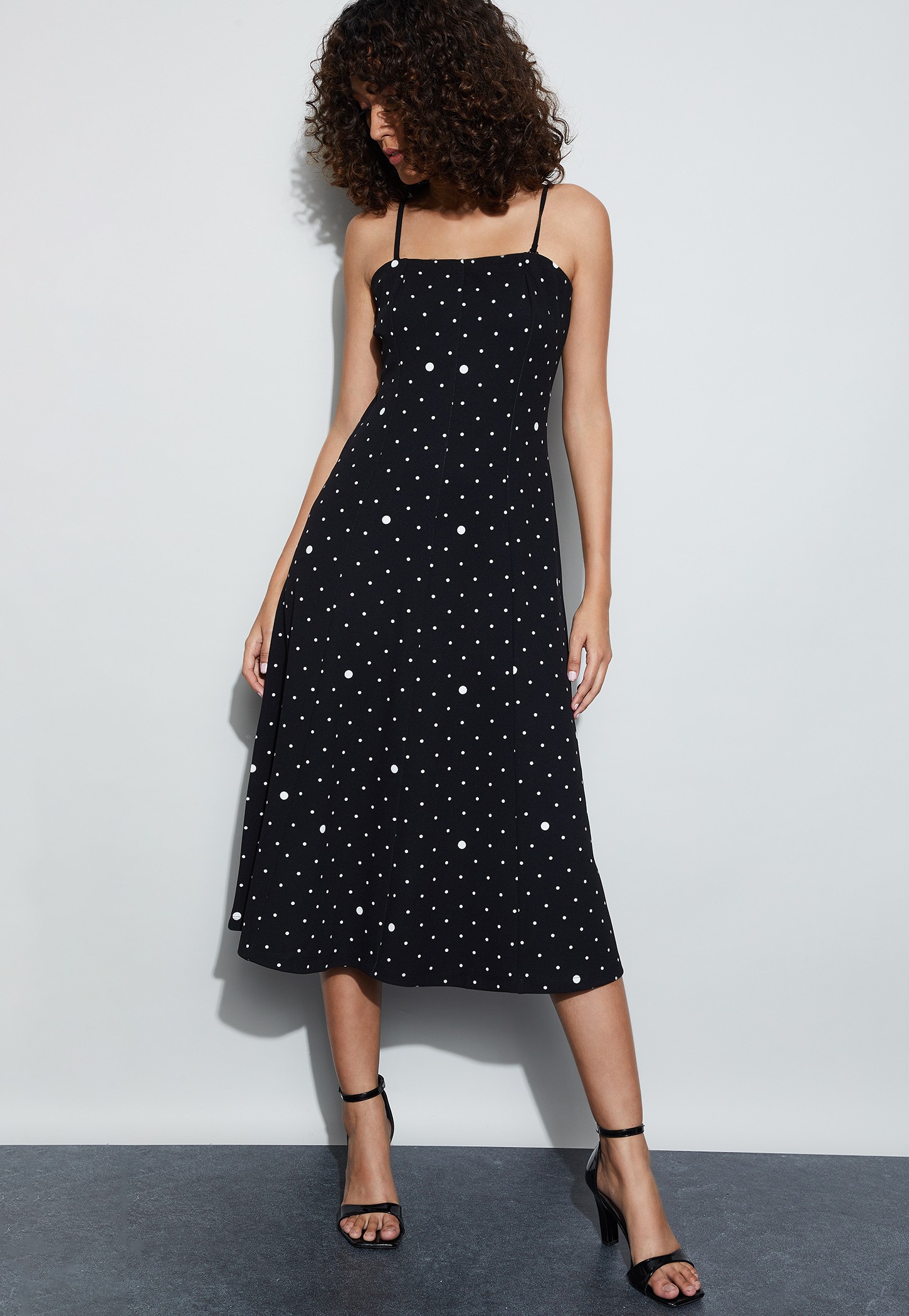 CODE Polka-Dot Spaghetti Neck Midi Dress-picture-21