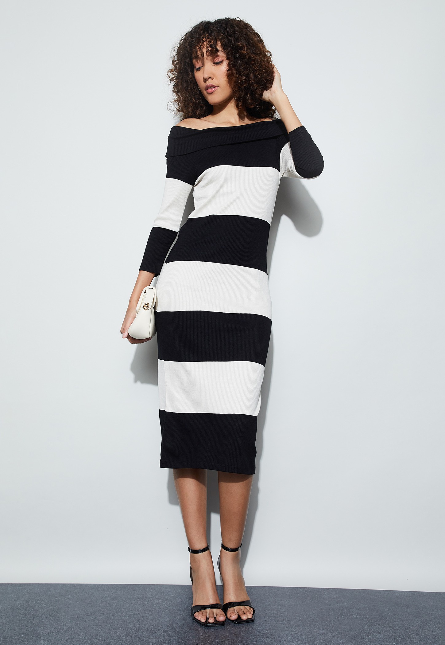 CODE Striped Off-Shoulder Bodycon Dress-picture-26