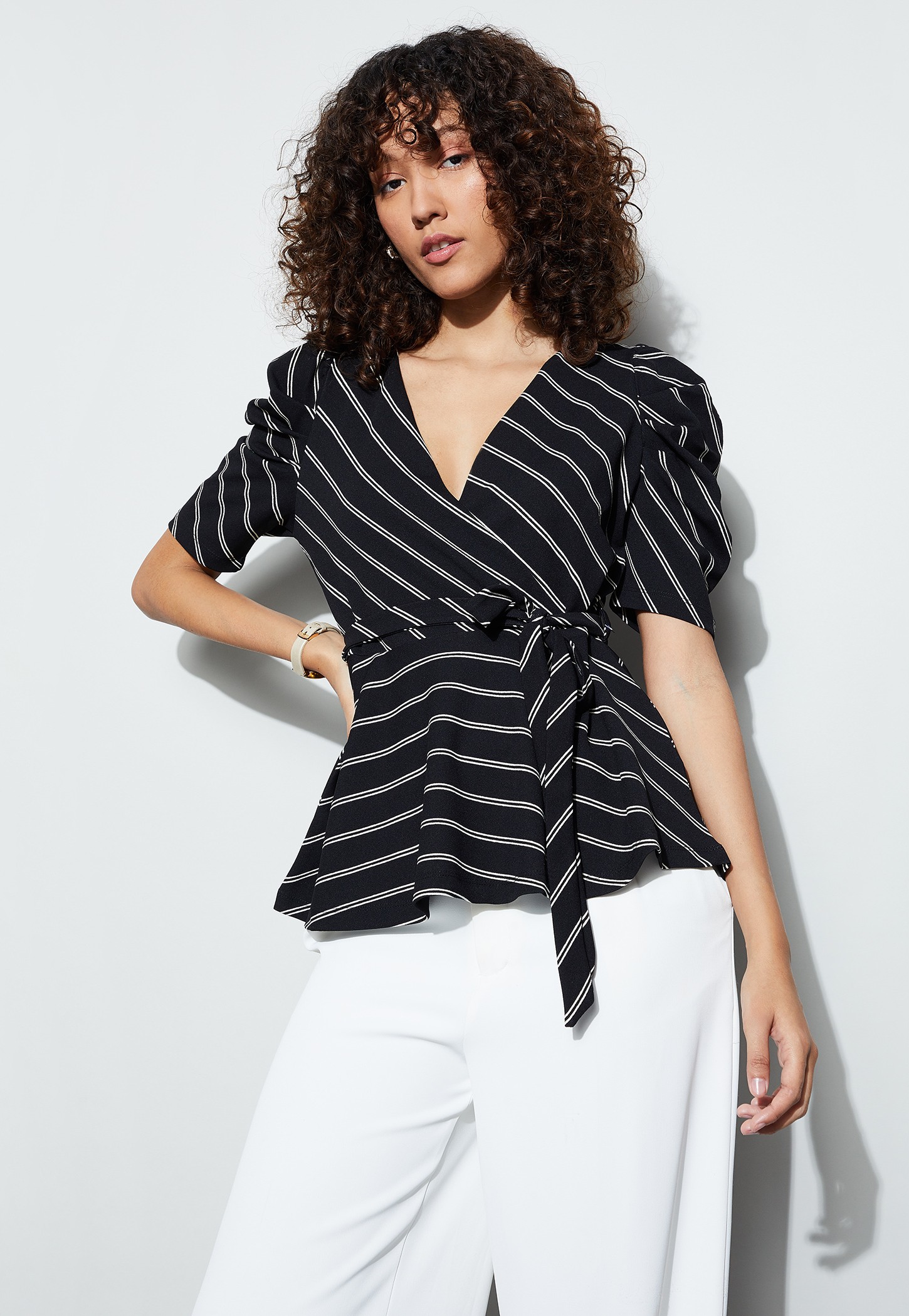 CODE Striped Peplum Top-picture-23