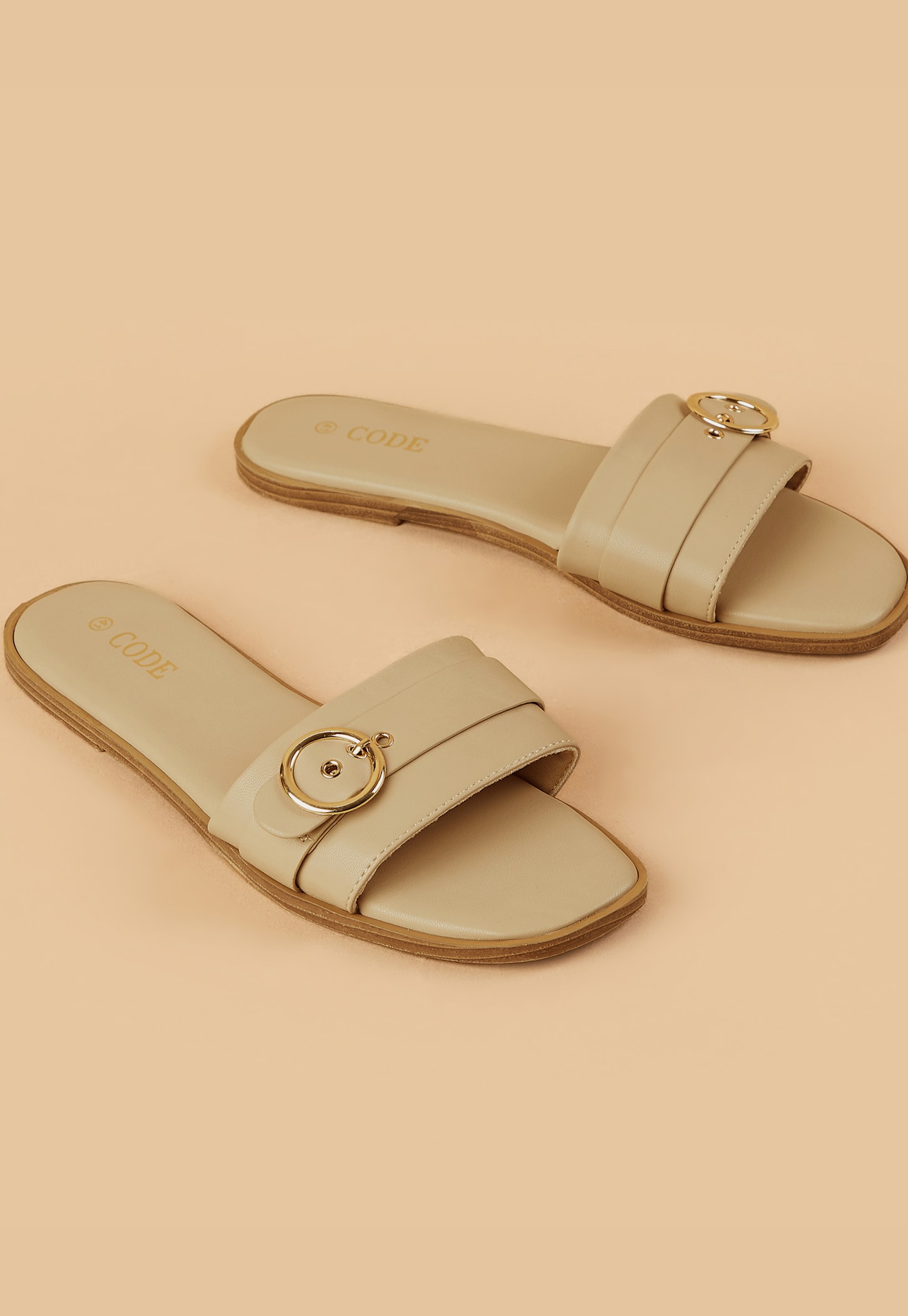 CODE Buckle Detailed Open Toe Flats-picture-38