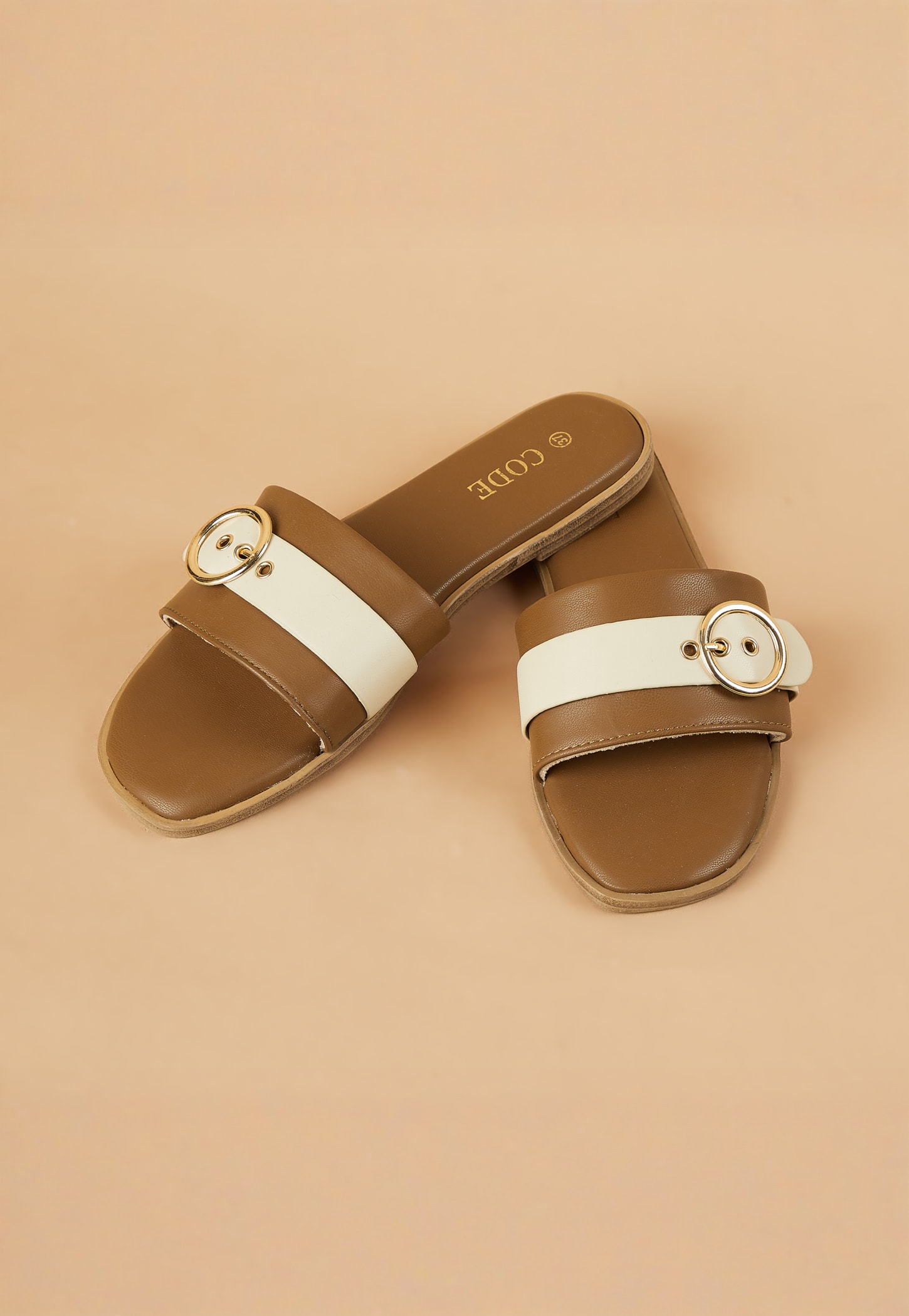 CODE Buckle Detailed Open Toe Flats-picture-31