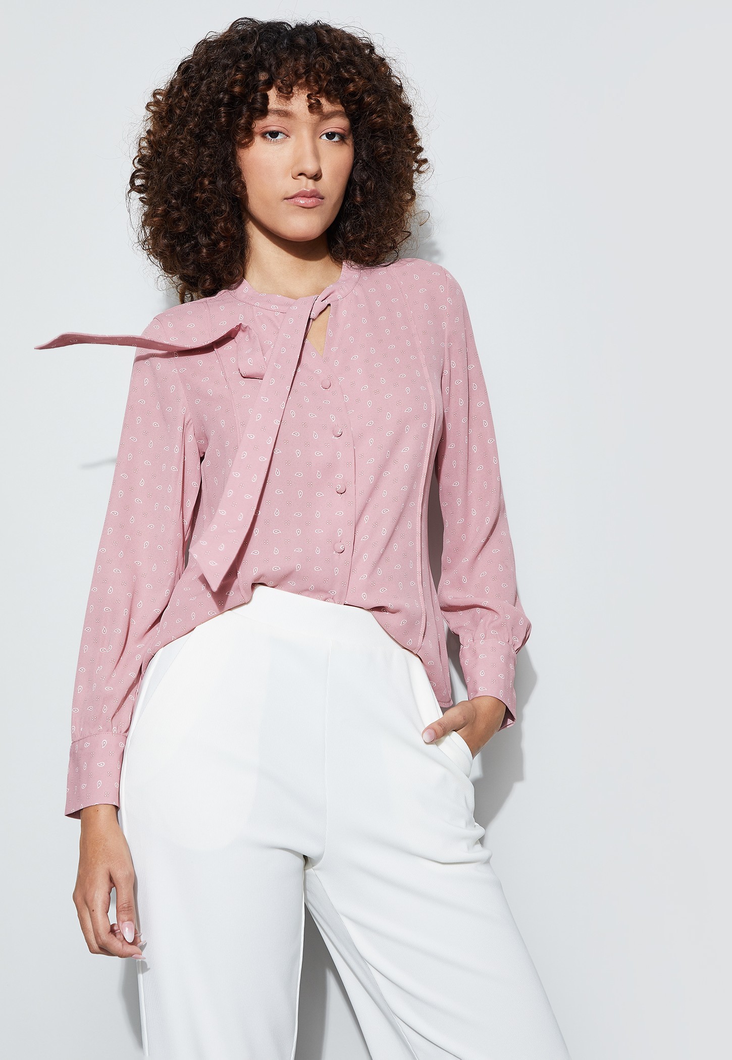 CODE CLASSIC Paisley Print Tie Neck Top-picture-53
