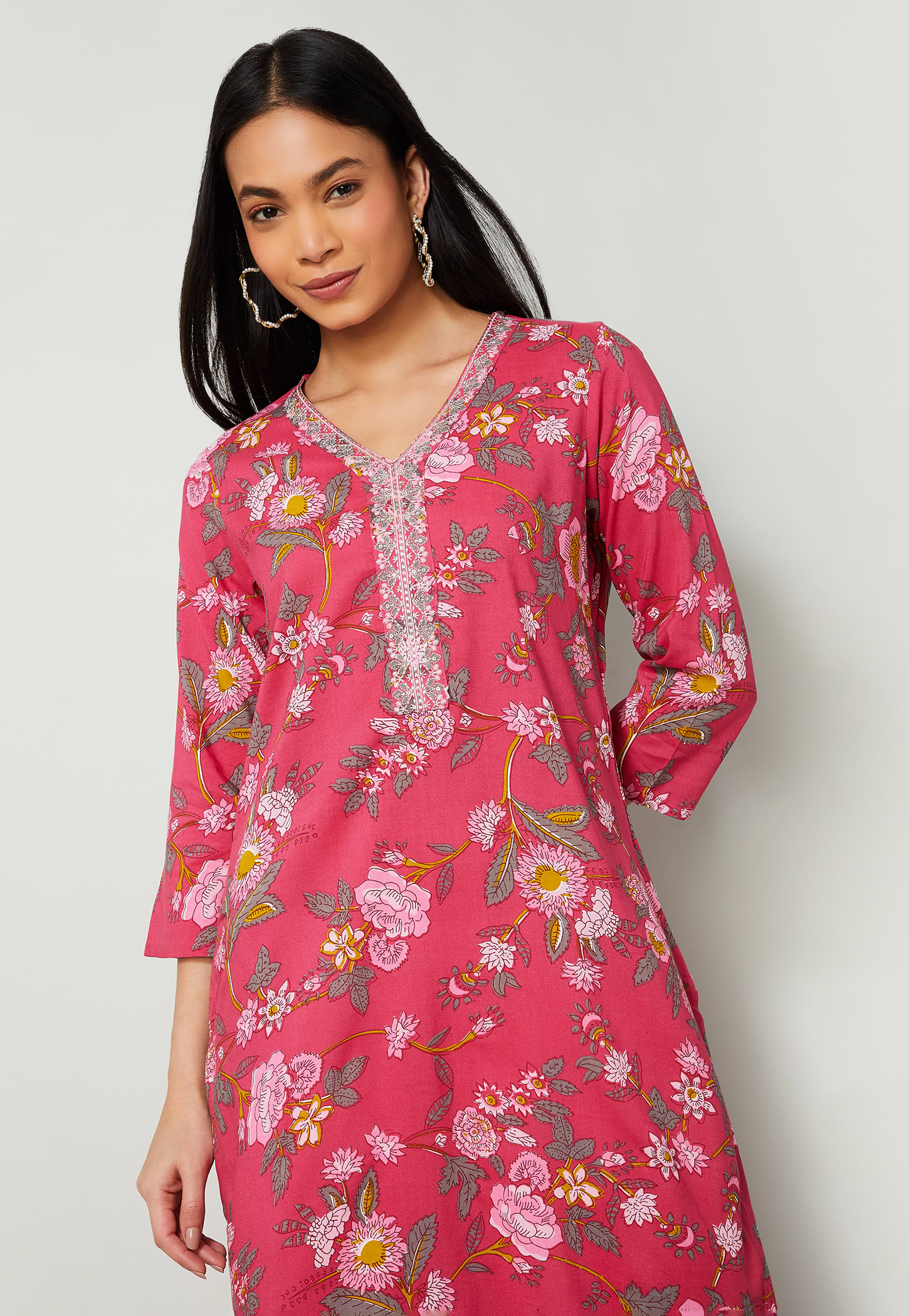 MELANGE Floral Print Straight Kurta-picture-48