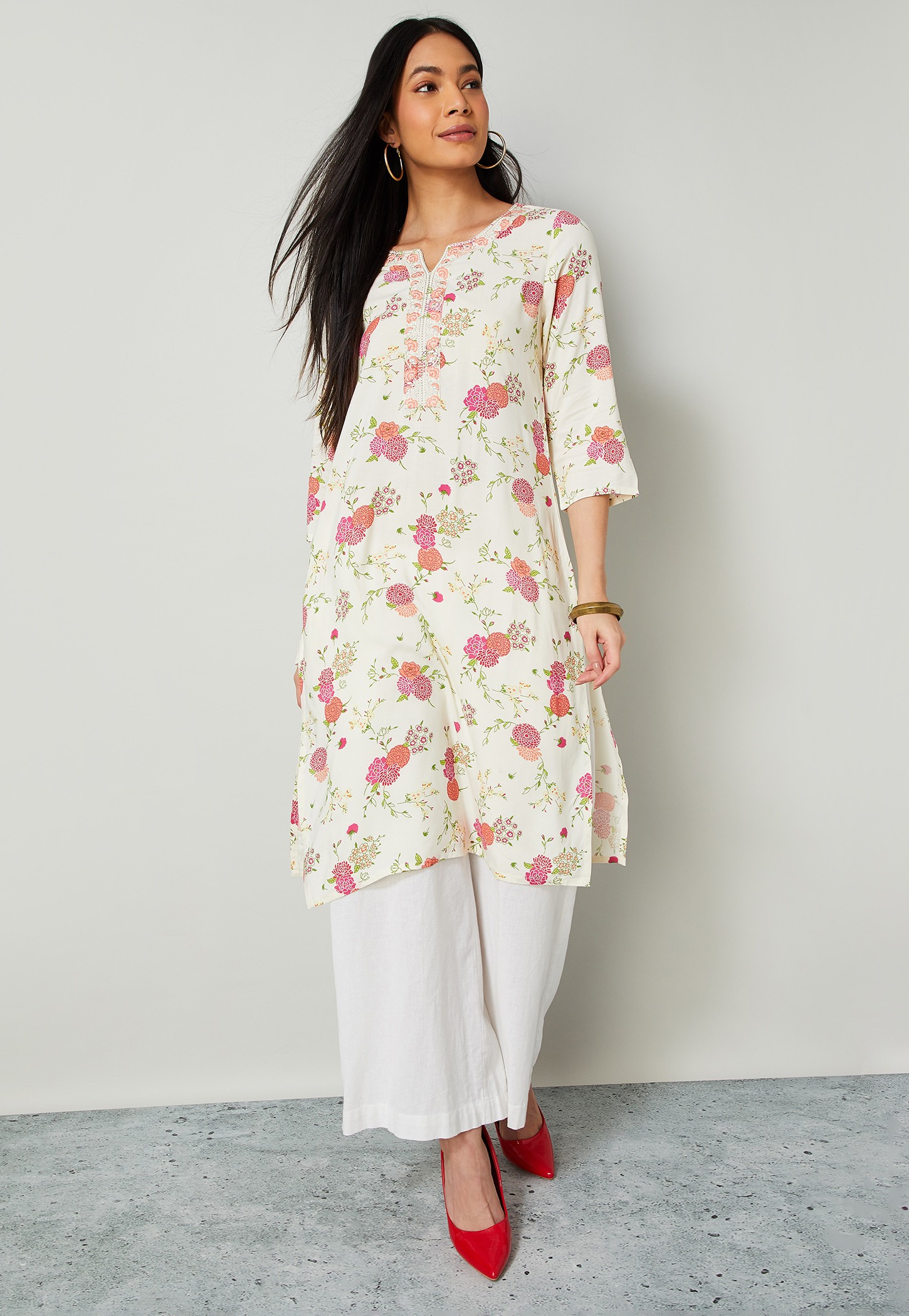 MELANGE Floral Print Straight Kurta