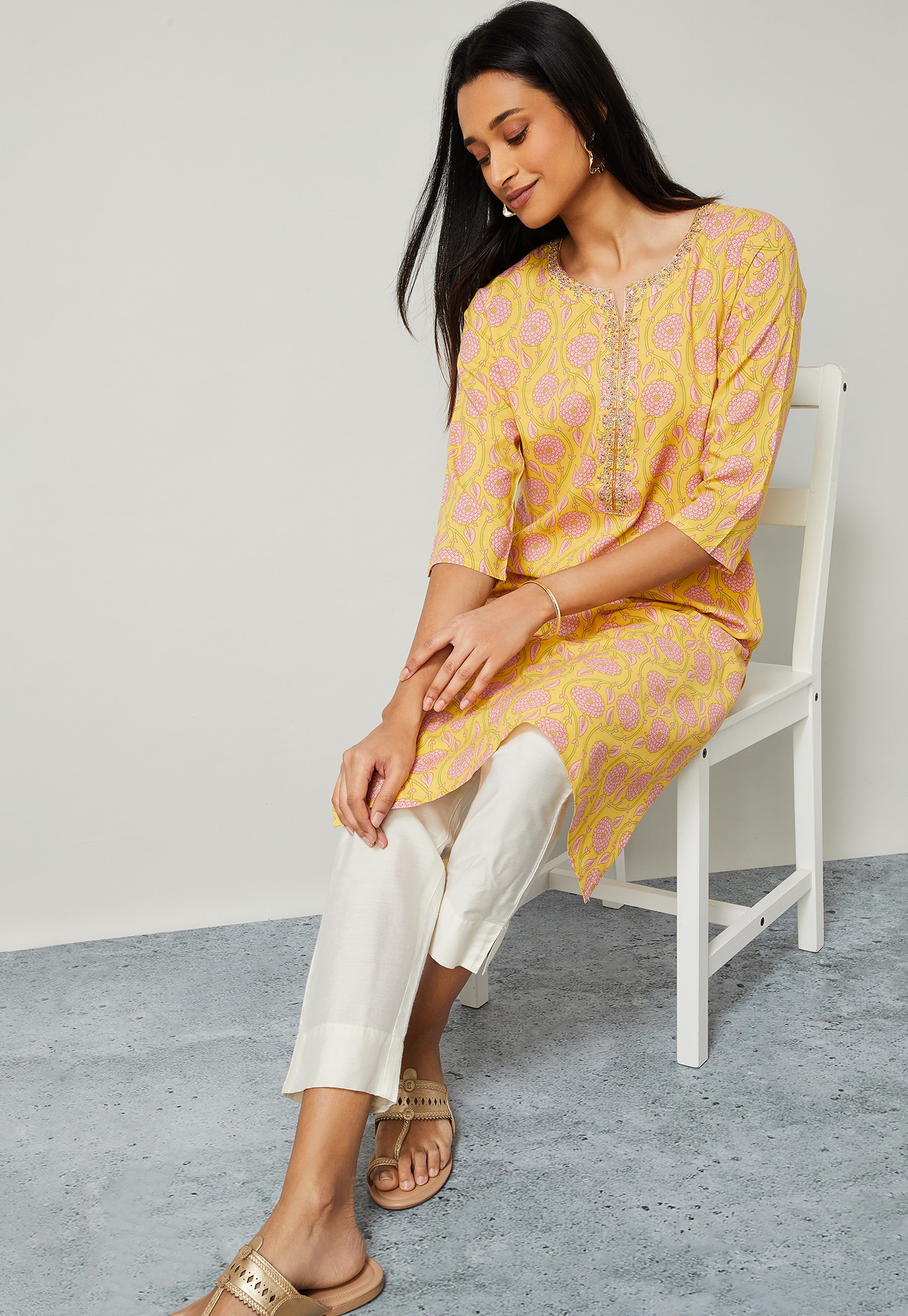 MELANGE Floral Print Straight Kurta-picture-49