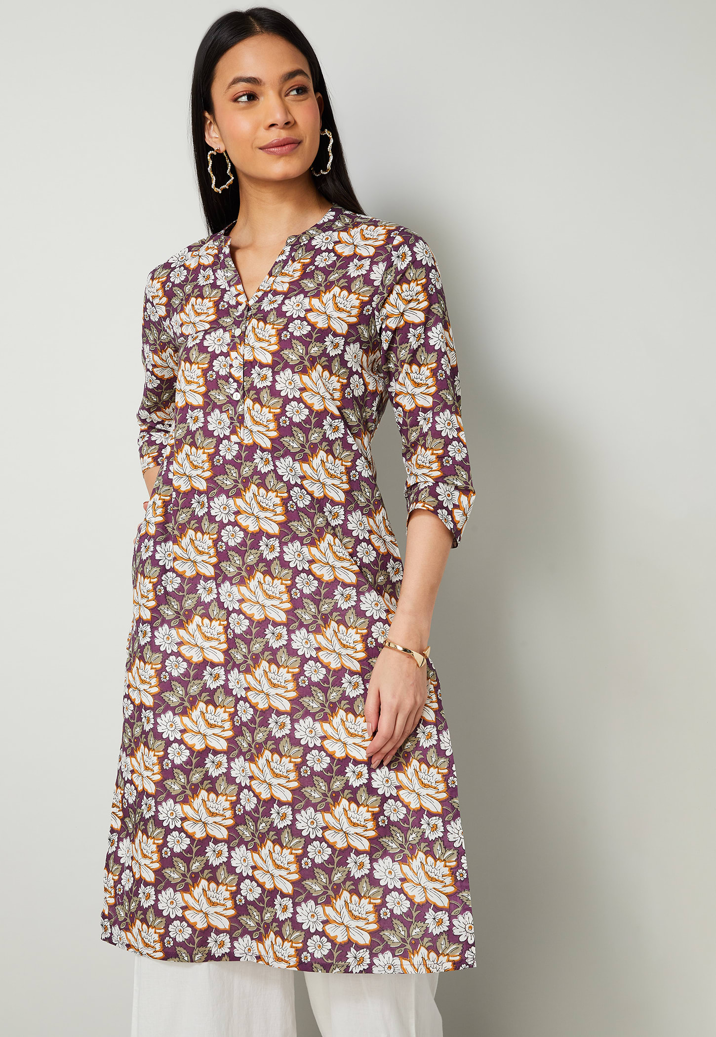 MELANGE Floral Print Straight Kurta-picture-40