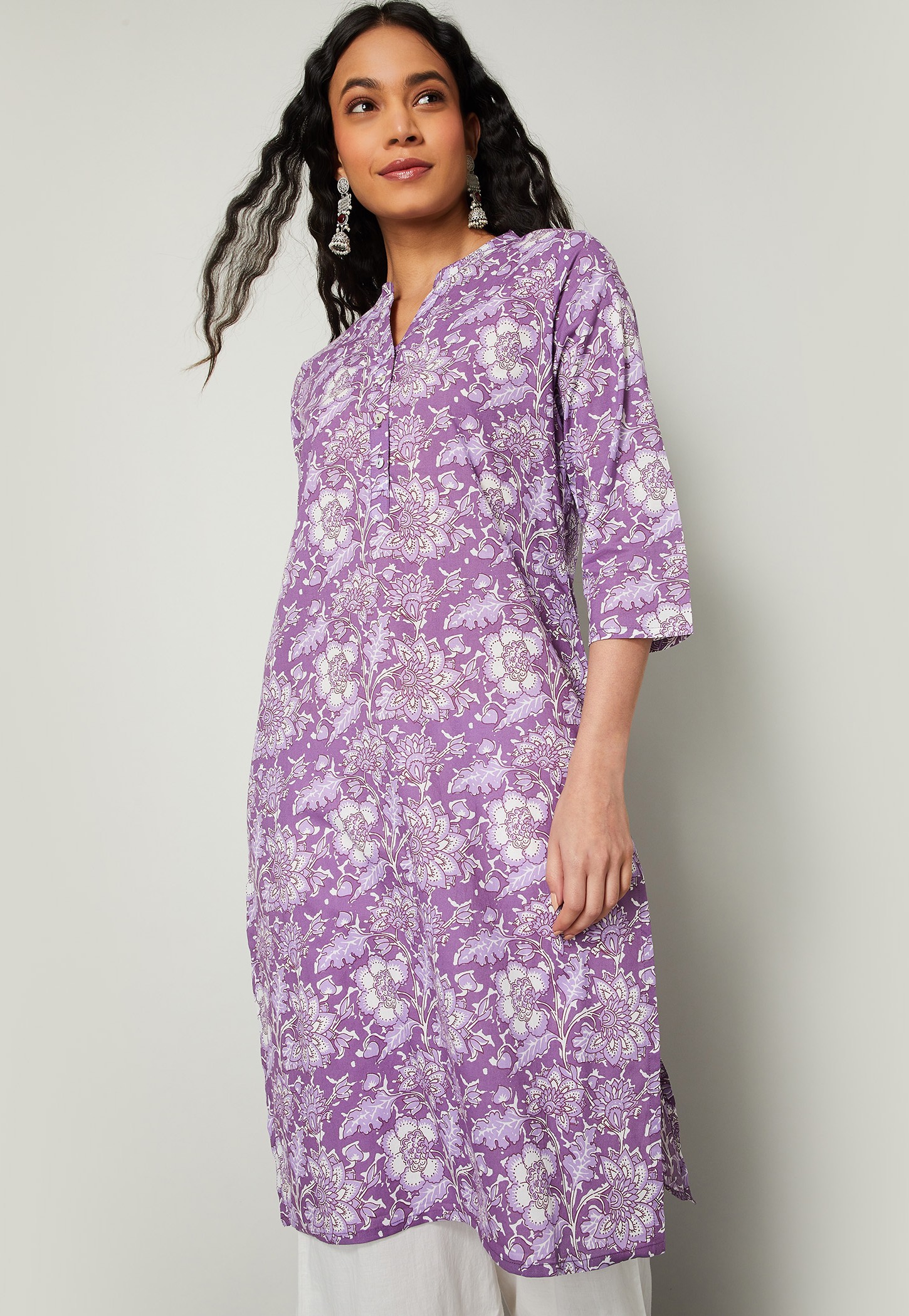 MELANGE Floral Print Straight Kurta-image-20