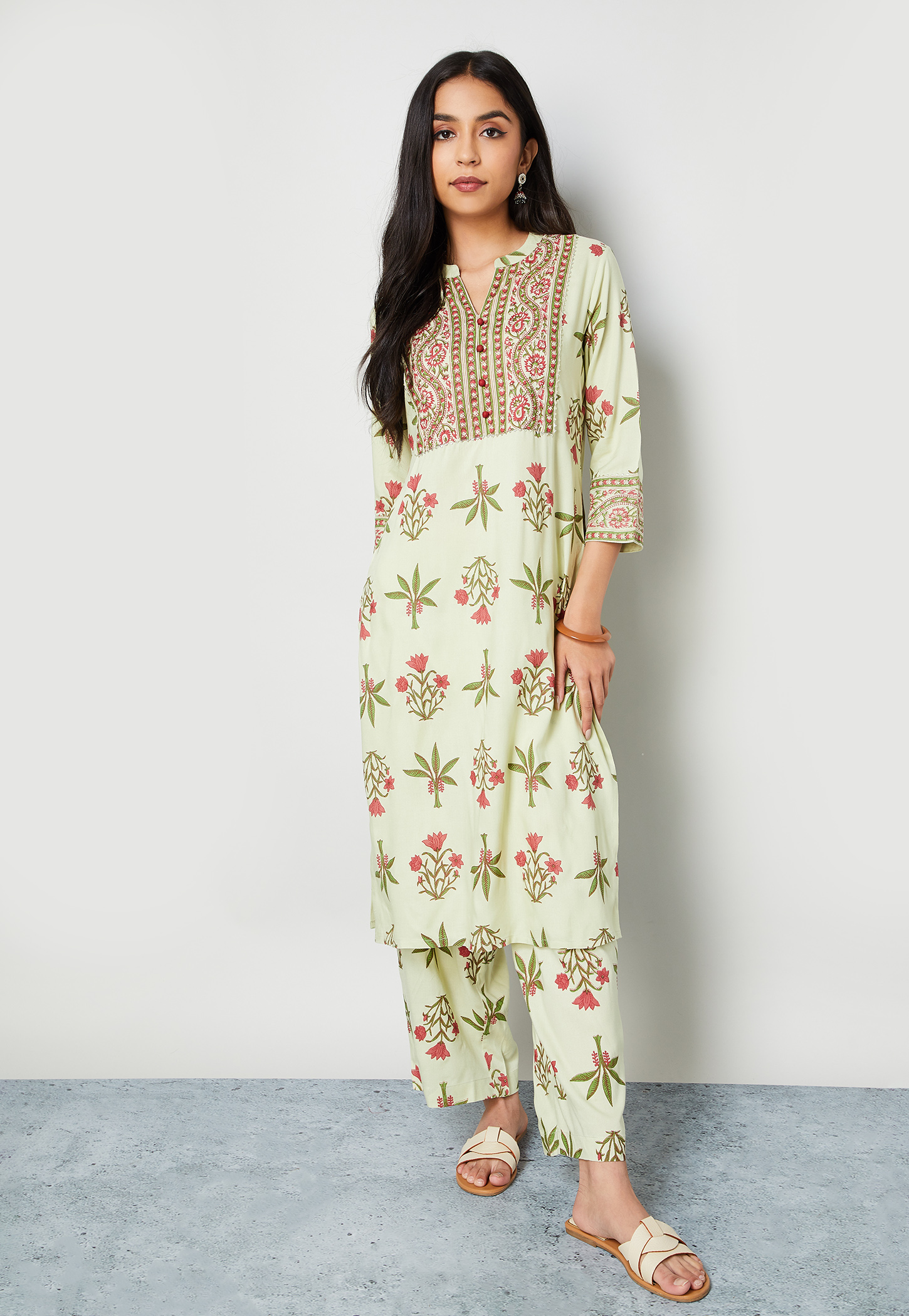 MELANGE Floral Print Straight Kurta Set-picture-14