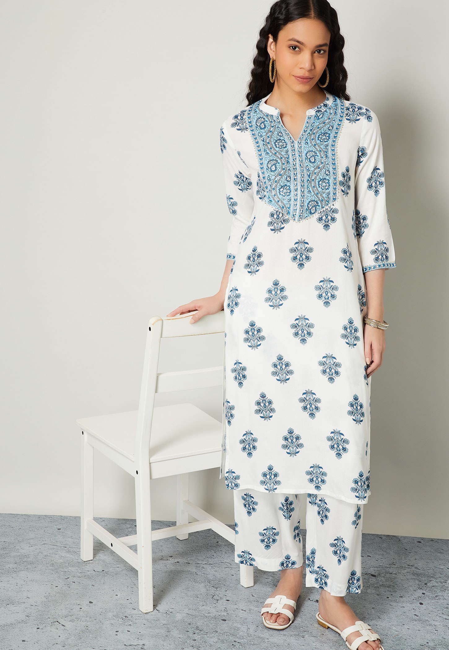 MELANGE Floral Print Straight Kurta Set-picture-15