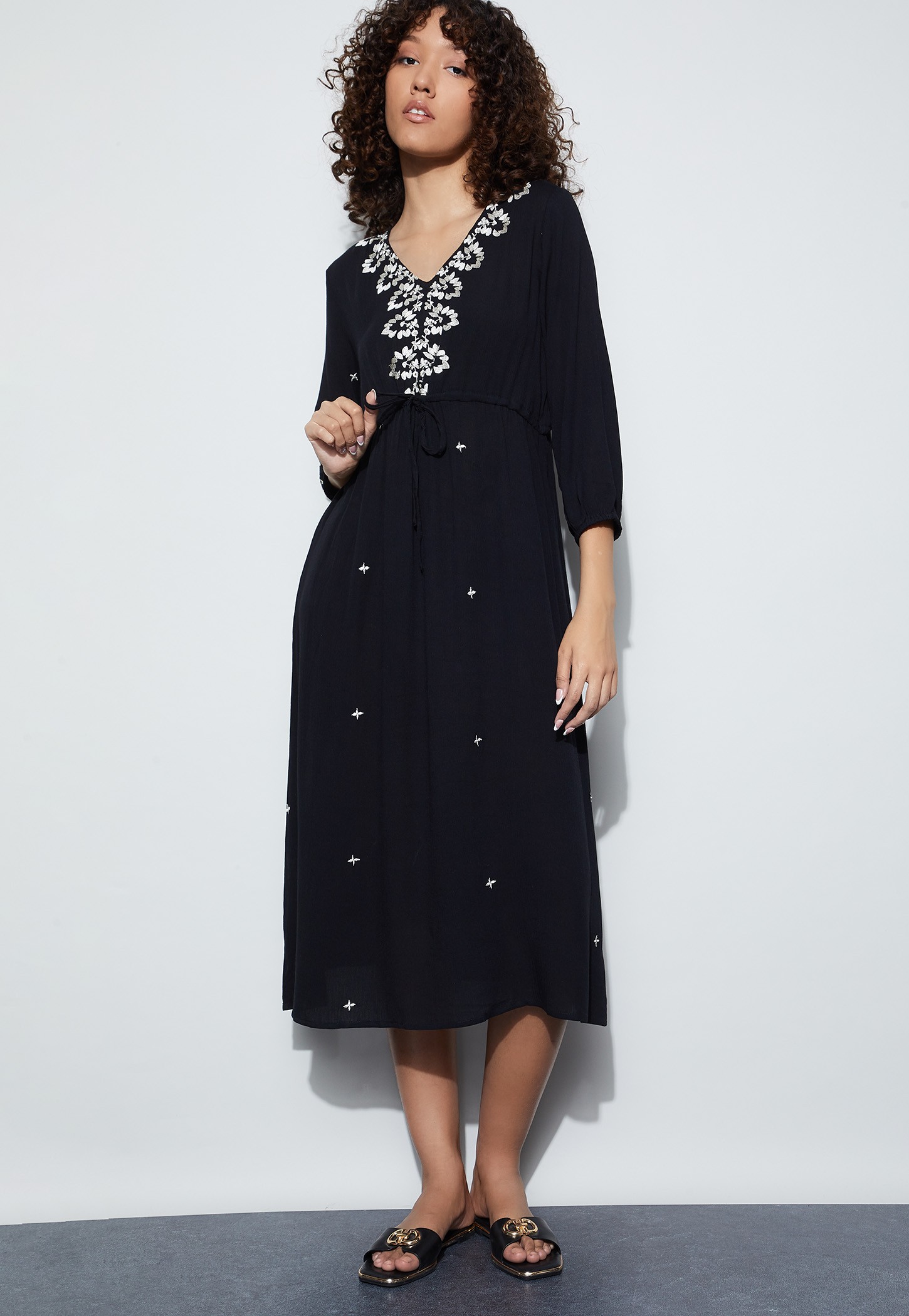 FAME FOREVER Embroidered Fit & Flare Dress-image-49