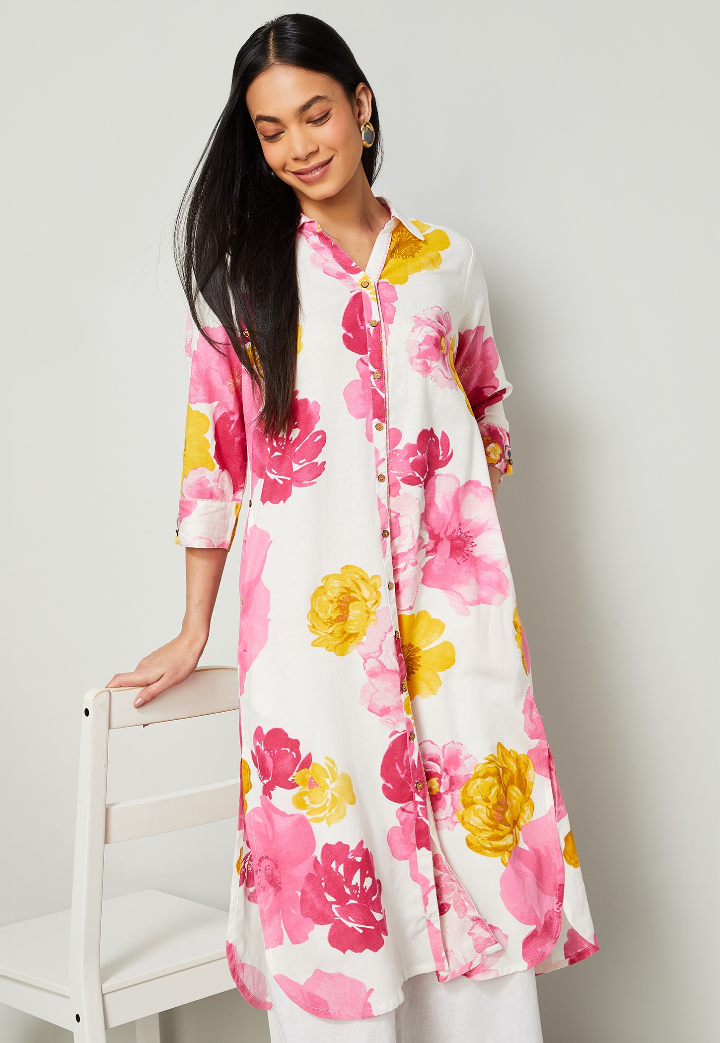 MELANGE Floral Print Button-Down Straight Kurta-picture-56