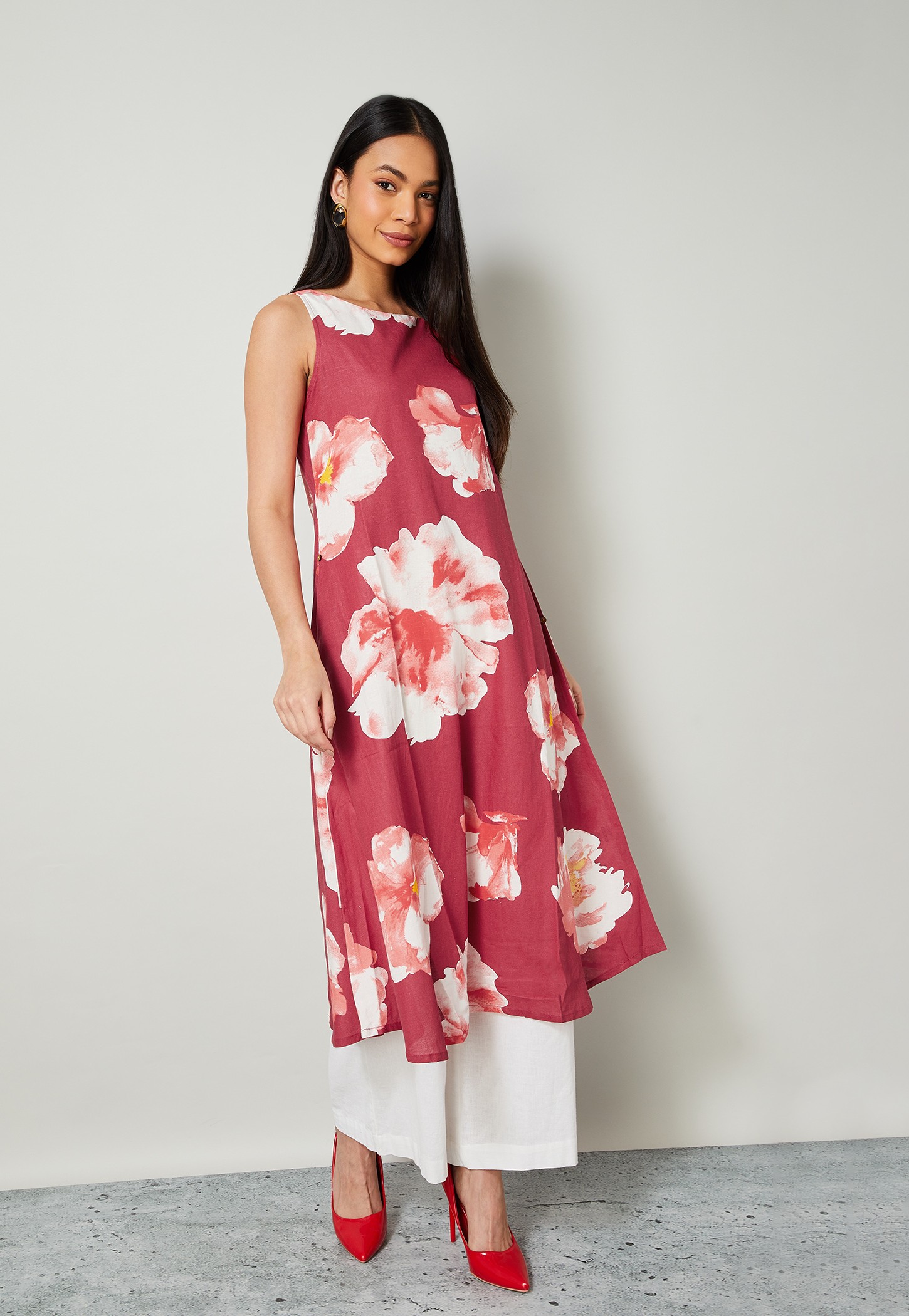 MELANGE Floral Print Sleeveless A-Line Kurta-picture-56