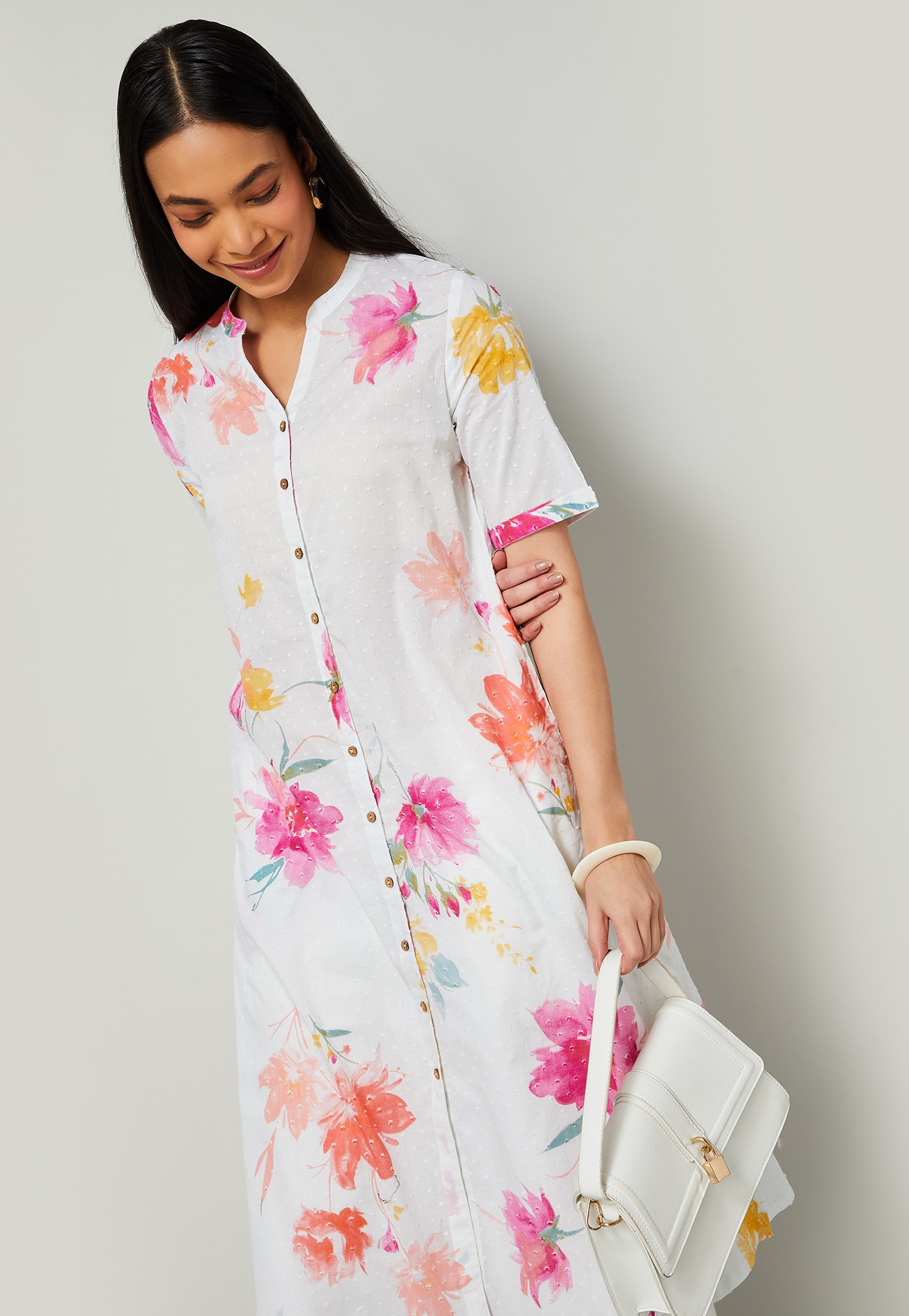 MELANGE Floral Print Button Down Straight Kurta-picture-23