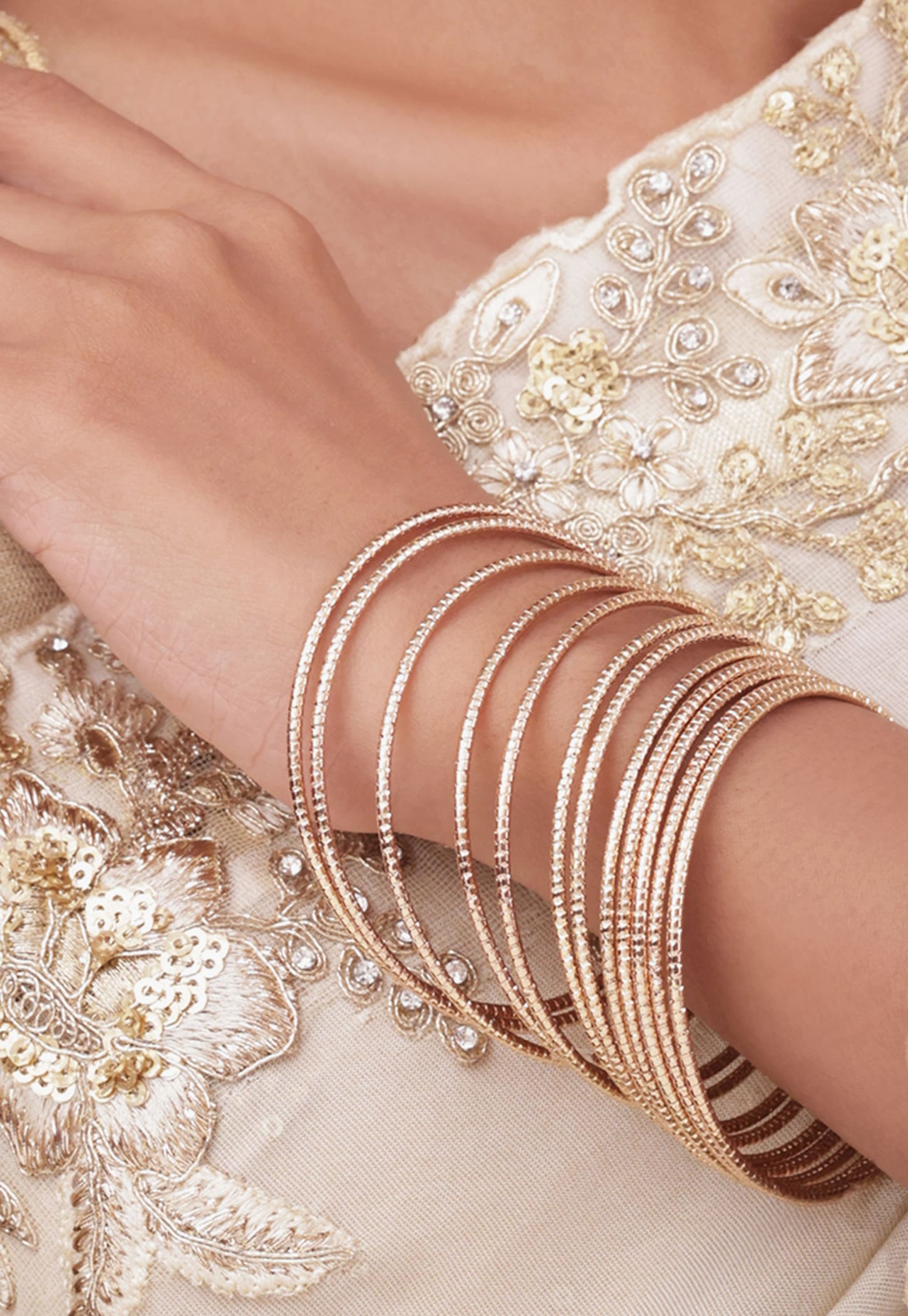 TONIQ Plated Carved Stacked Bangles - Pack of 12-picture-40