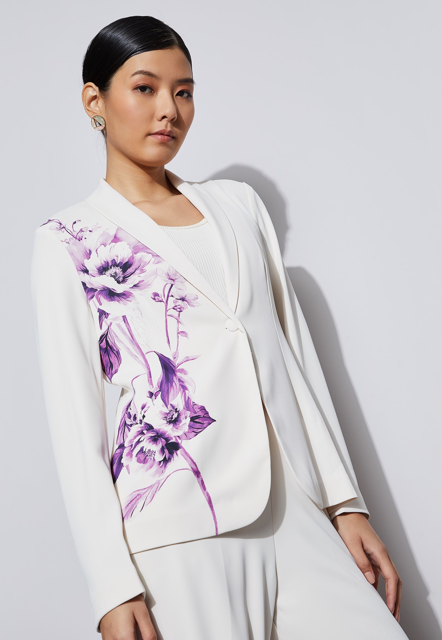 CODE Floral Print Single Breasted Blazer