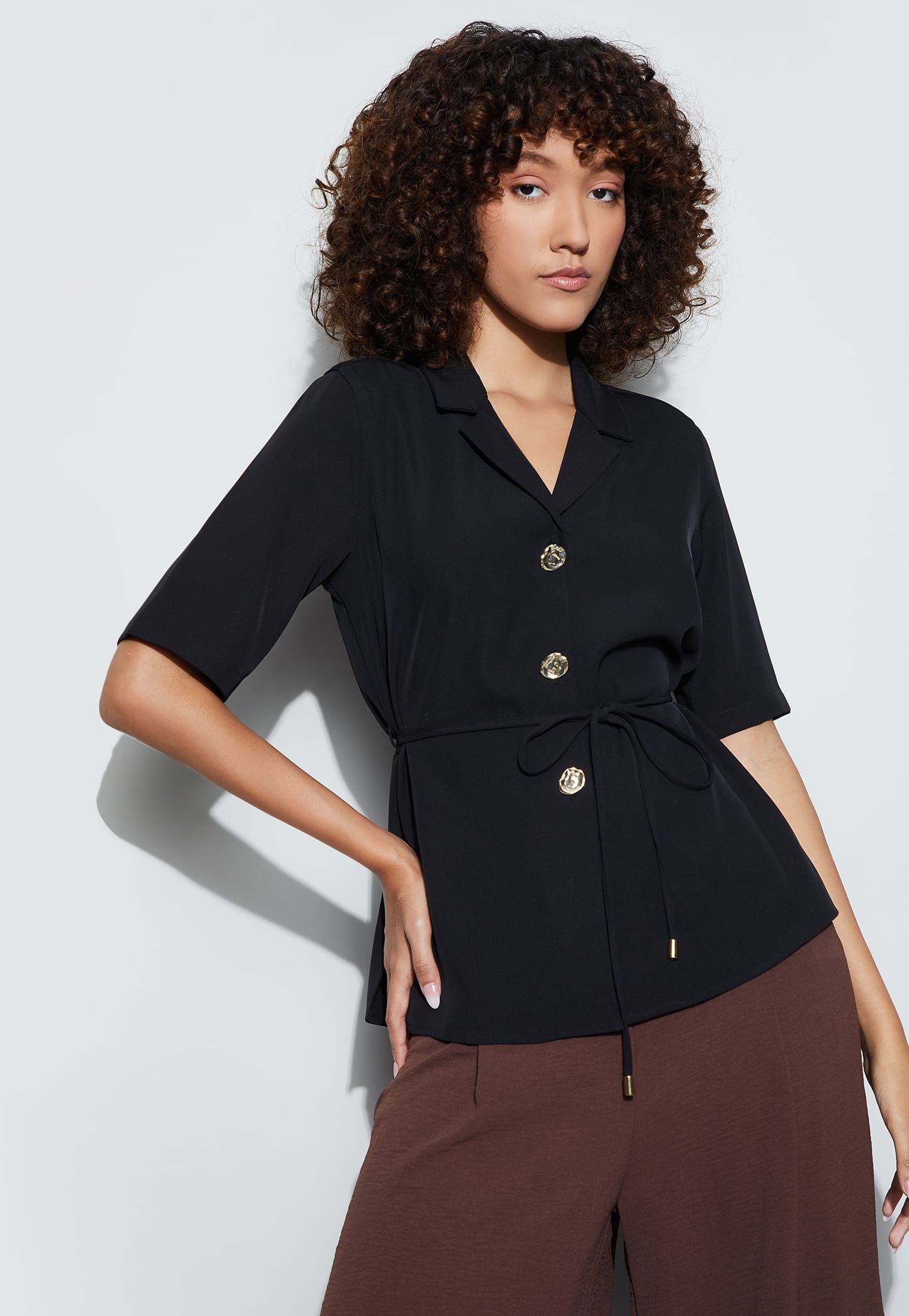 CODE Solid Tie-Up Waist Top-picture-35