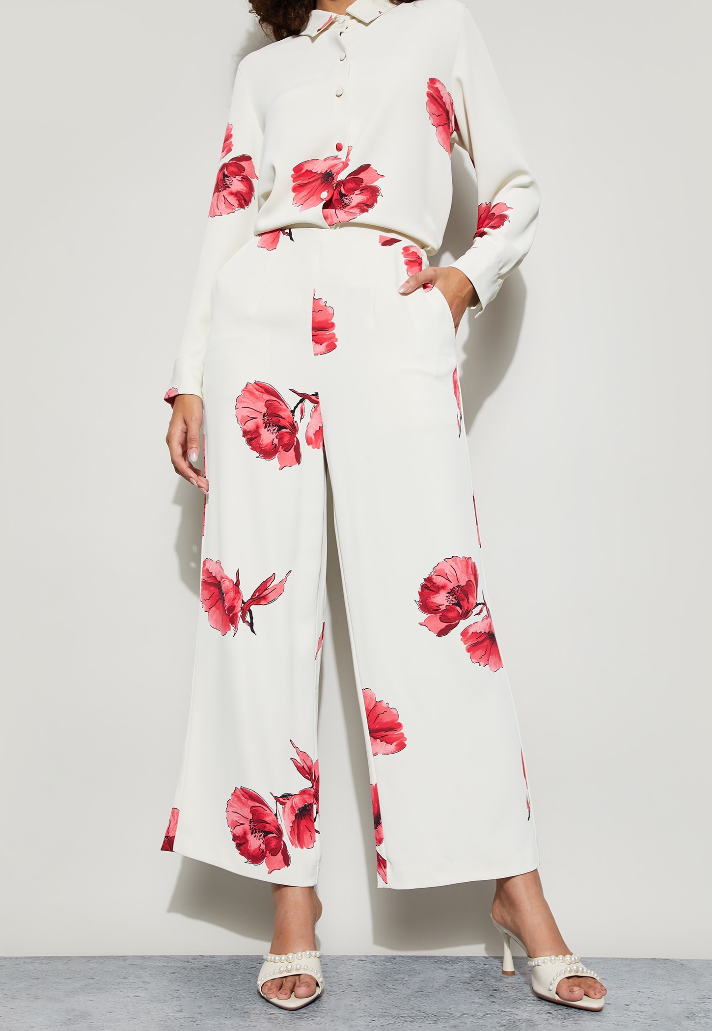 CODE Floral Print Wide Leg Trousers-picture-43
