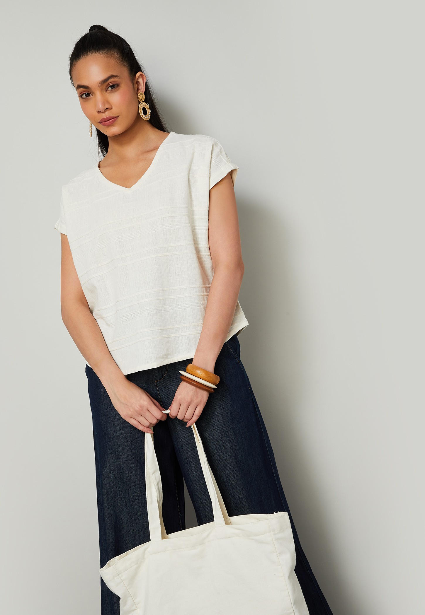 COLOUR ME BY MELANGE Striped V-Neck Top-picture-49