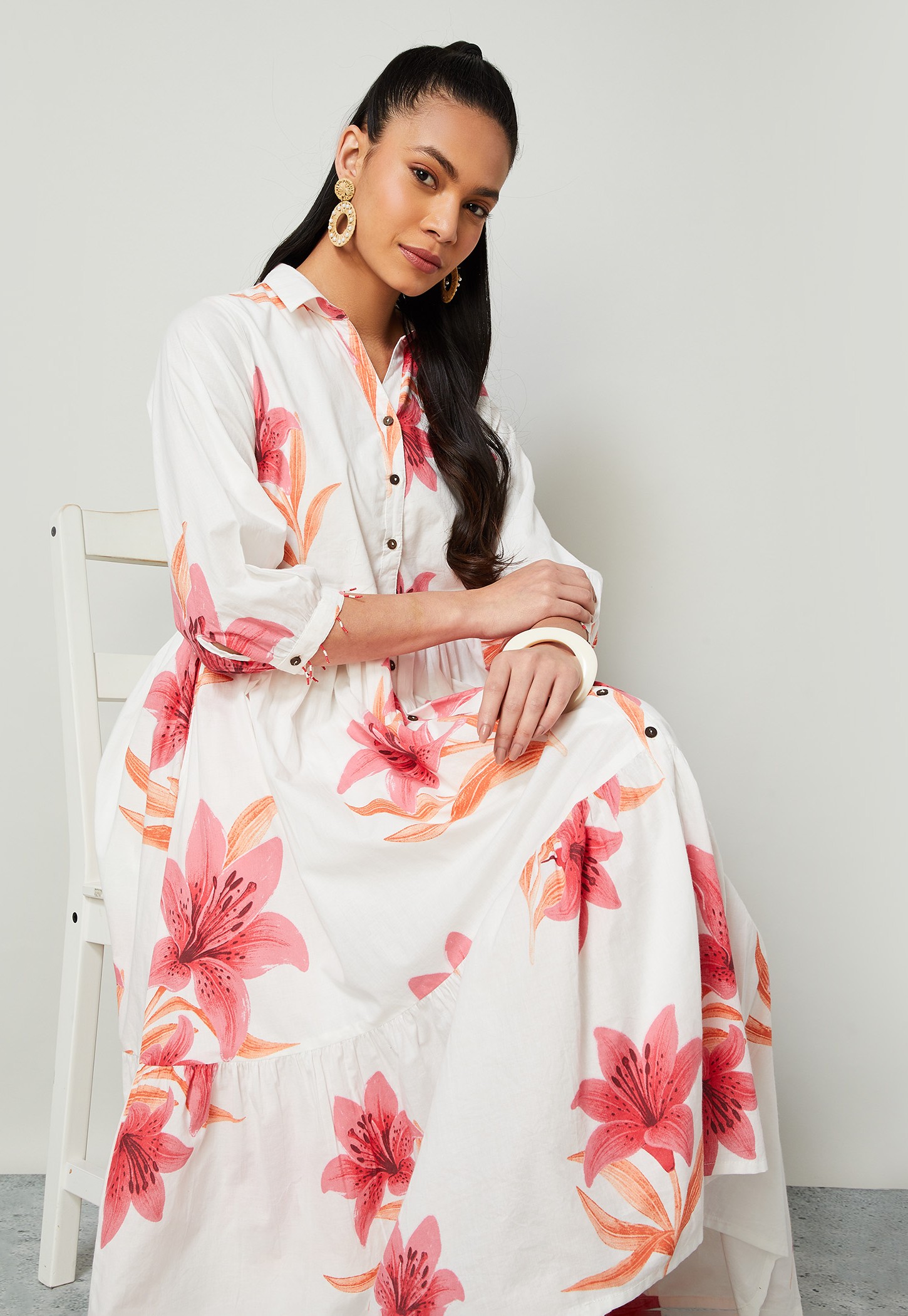 COLOUR ME Floral Print Tiered Dress-image-45