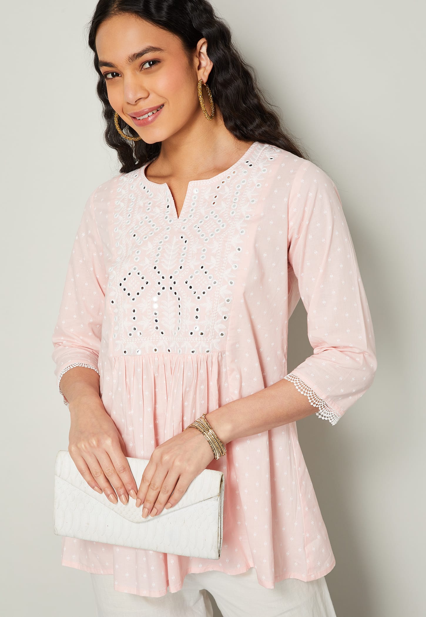 MELANGE Mirror Work Notched Neck Tunic-picture-38