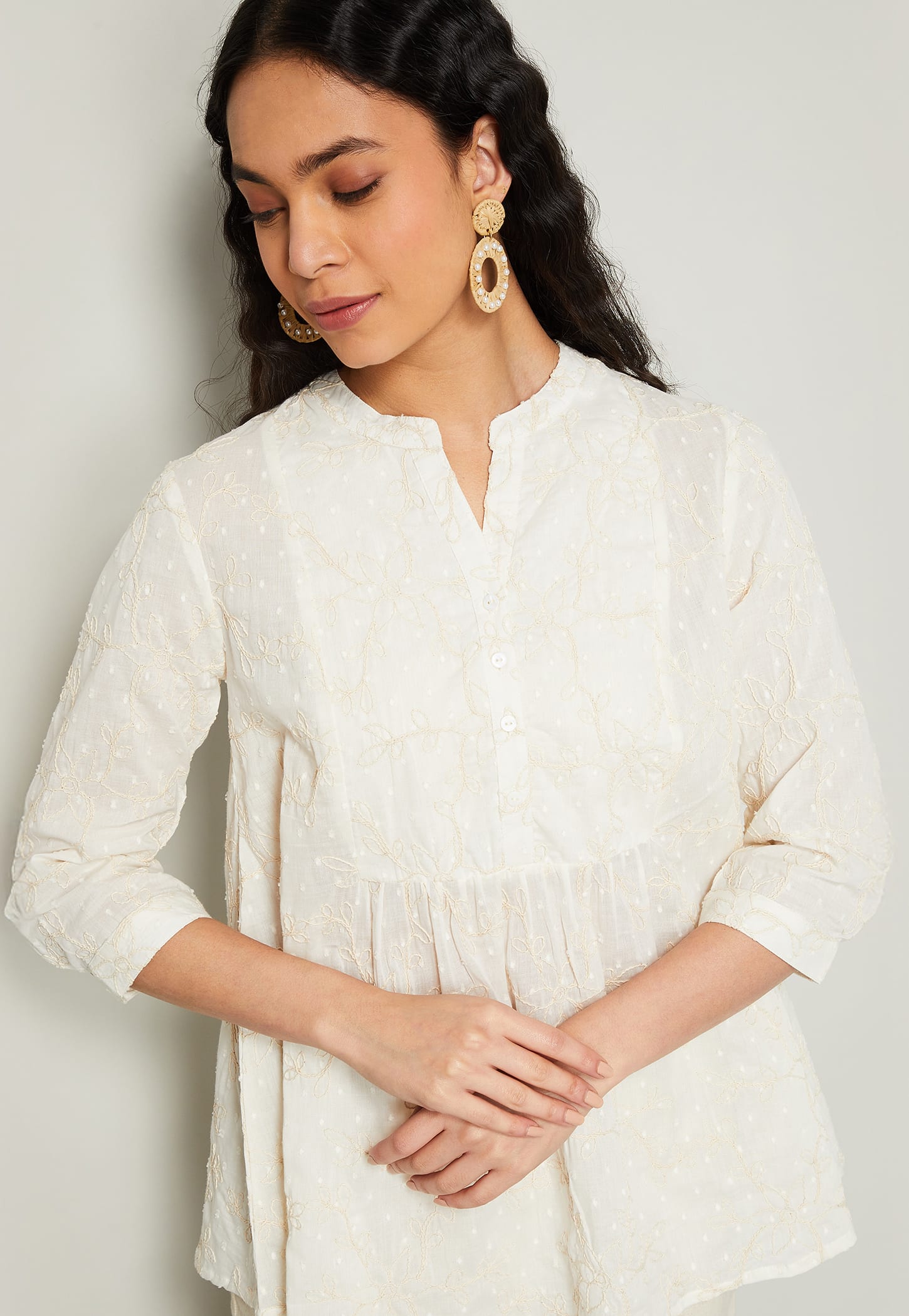 MELANGE Embroidered Band Collar Tunic-image-19