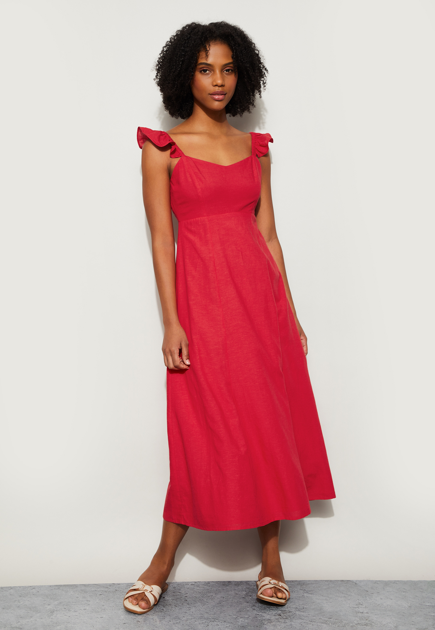 GINGER Solid Spaghetti Neck Fit & Flare Dress-picture-20