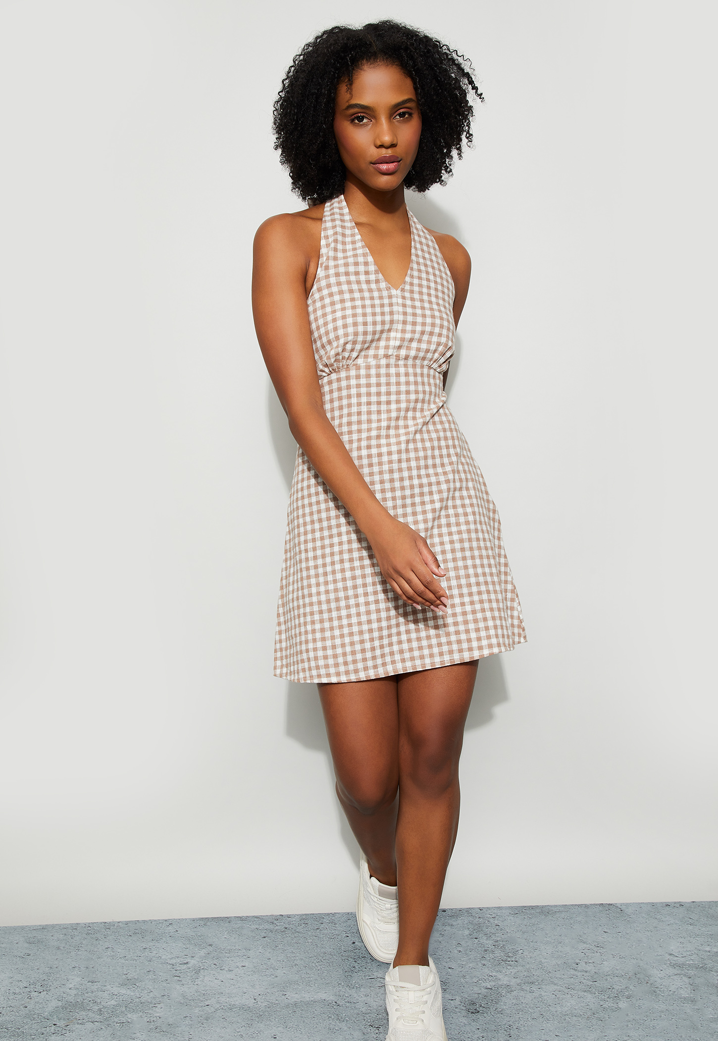 GINGER Checked Halter Neck Mini A-line Dress-picture-55