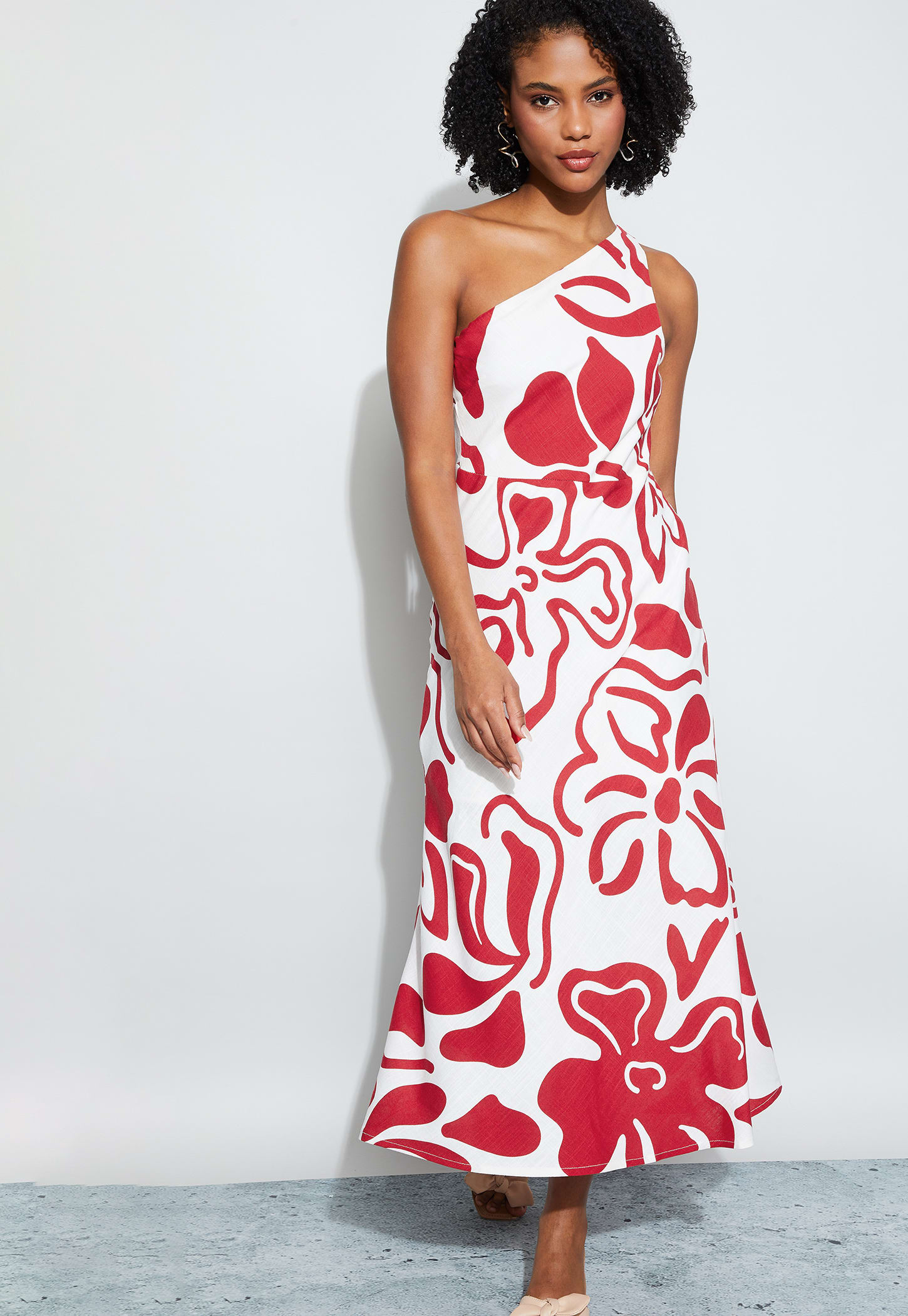 GINGER Floral Print One-Shoulder Midi Dress-picture-28