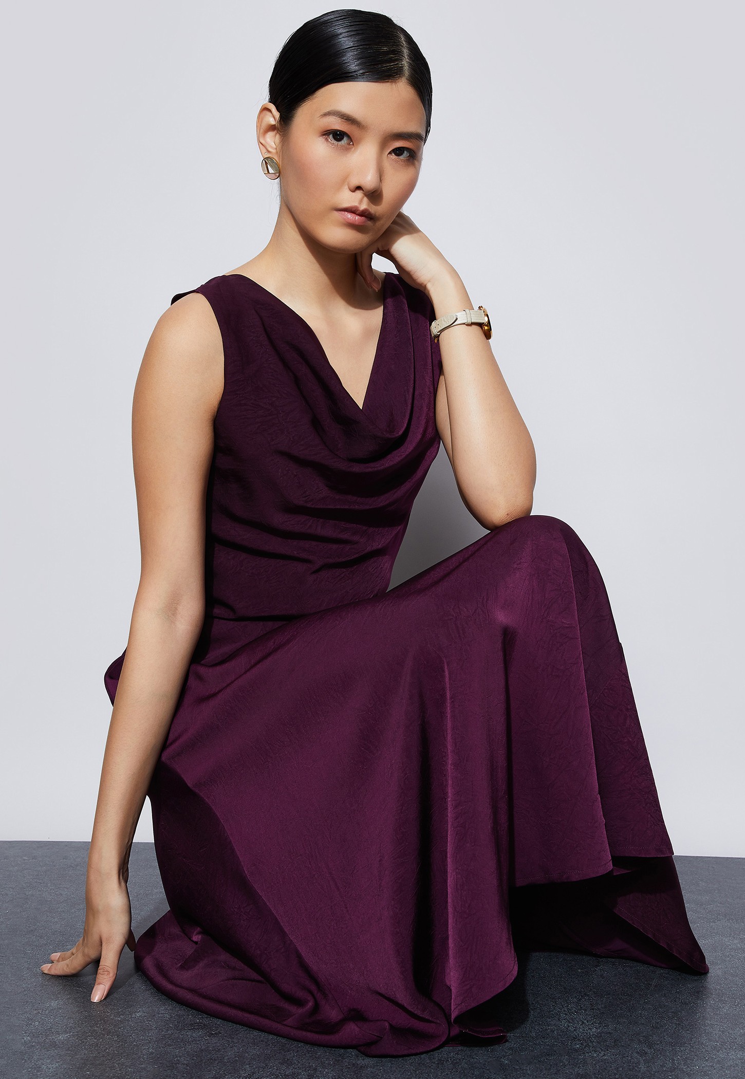 CODE Textured Cowl Neck Maxi Dress-picture-53