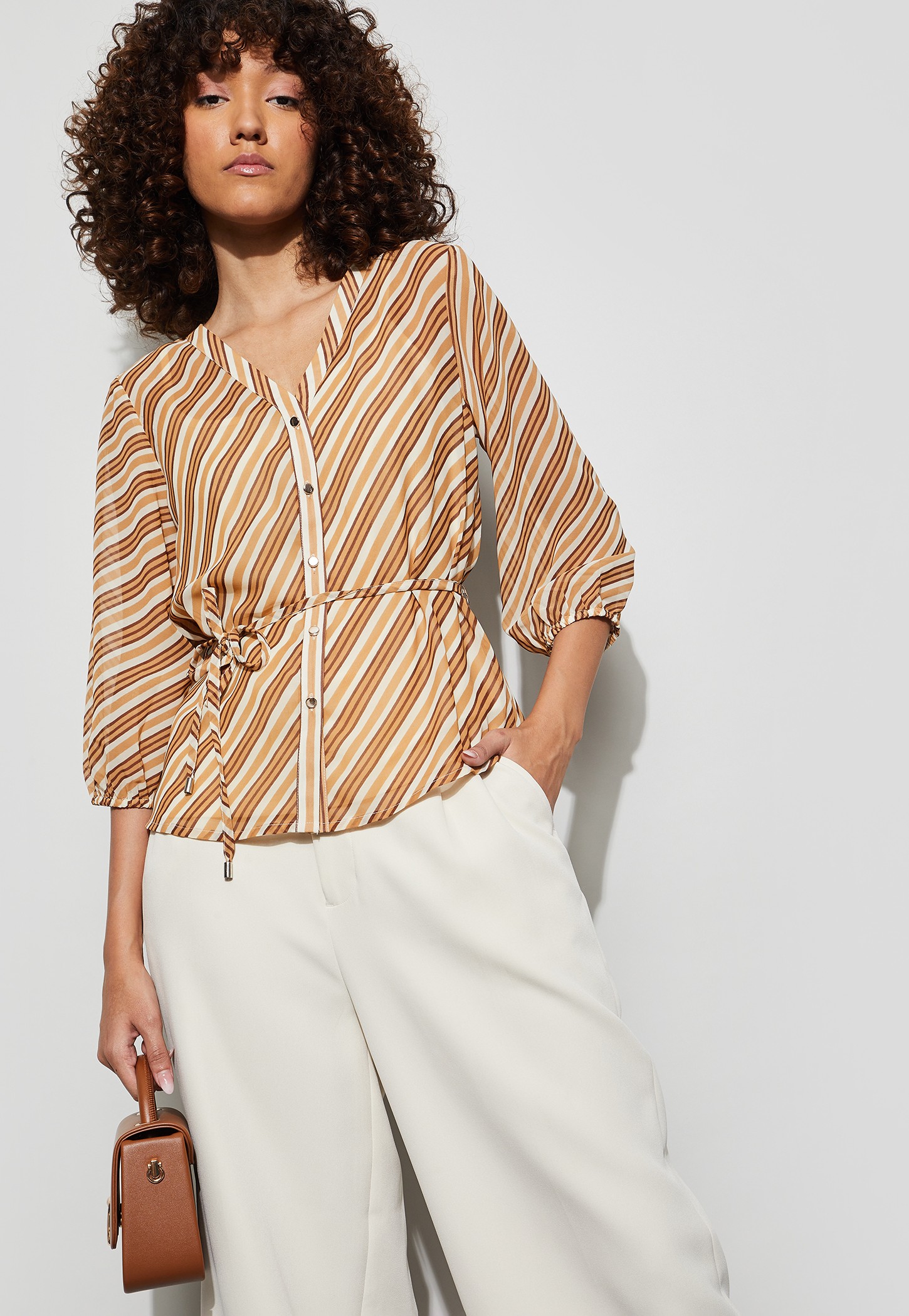 CODE Striped Tie-Up Waist Top with Camisole-picture-42