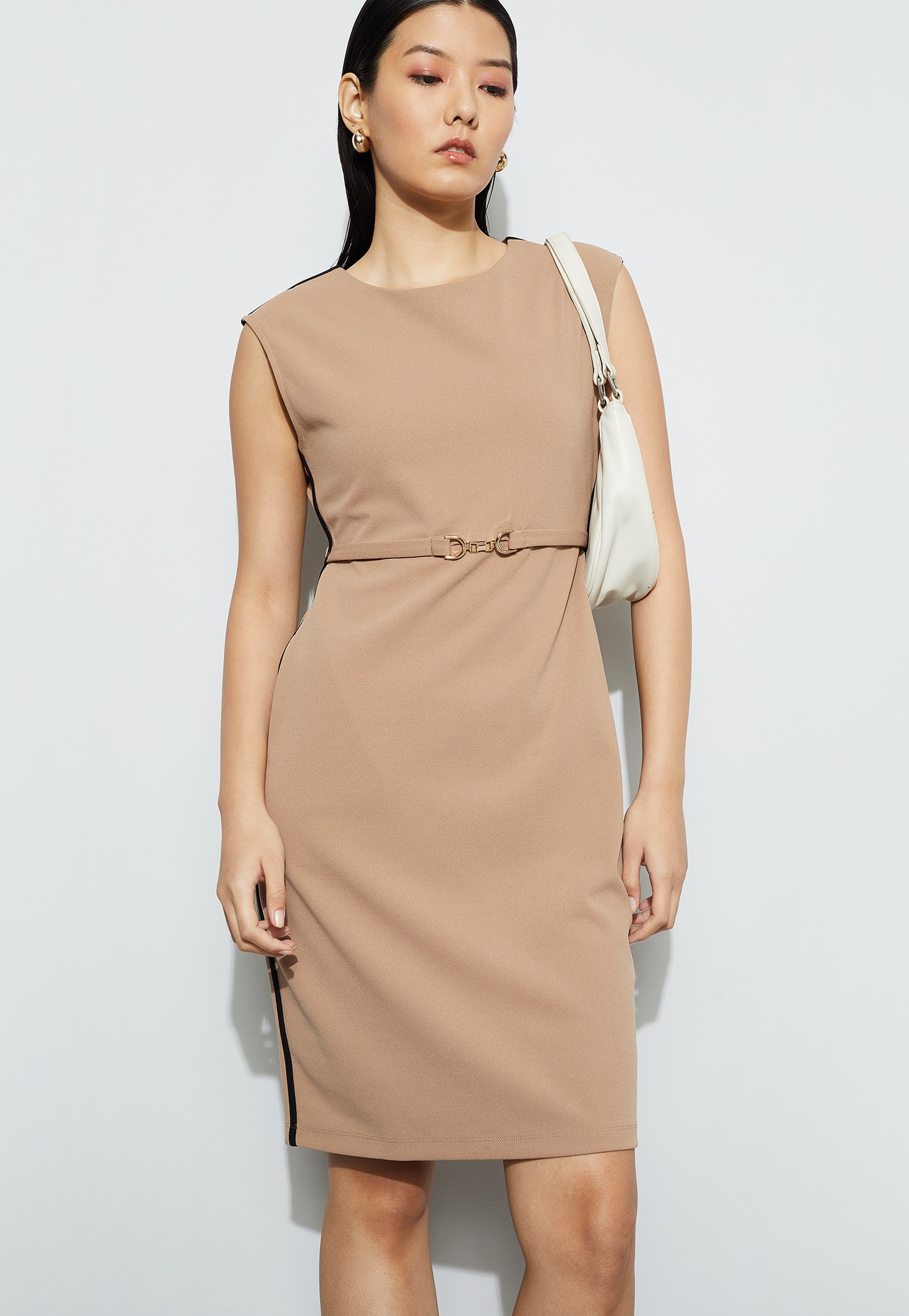 CODE CLASSIC Contrast Trim Belted Sheath Dress-picture-44