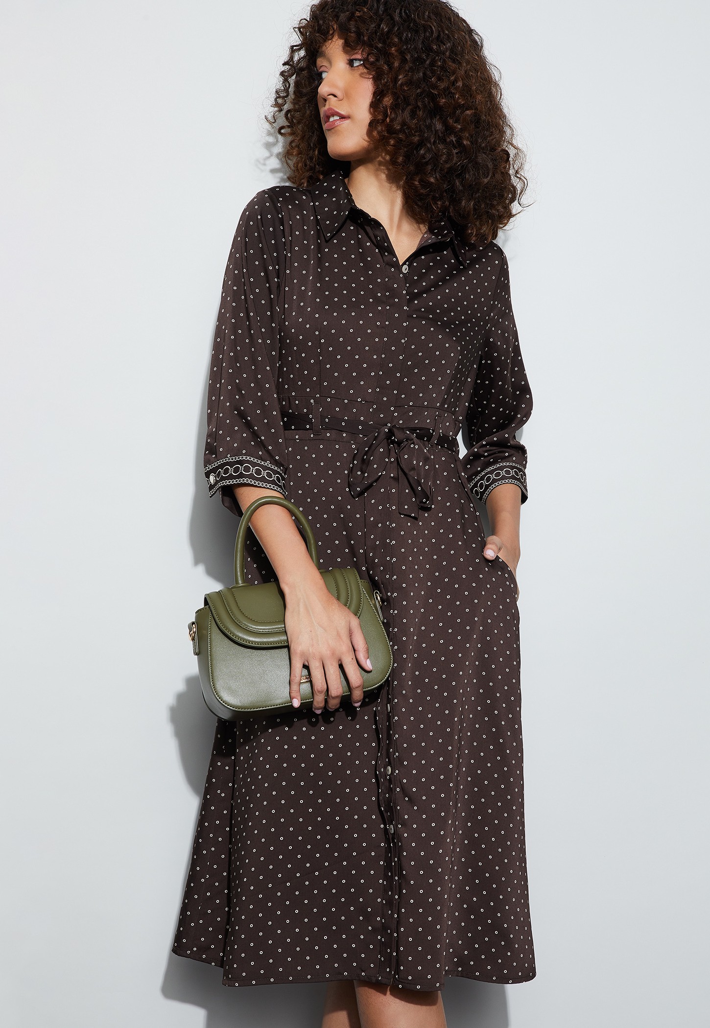 CODE CLASSIC Polka Dot Buttoned Midi Dress-picture-49