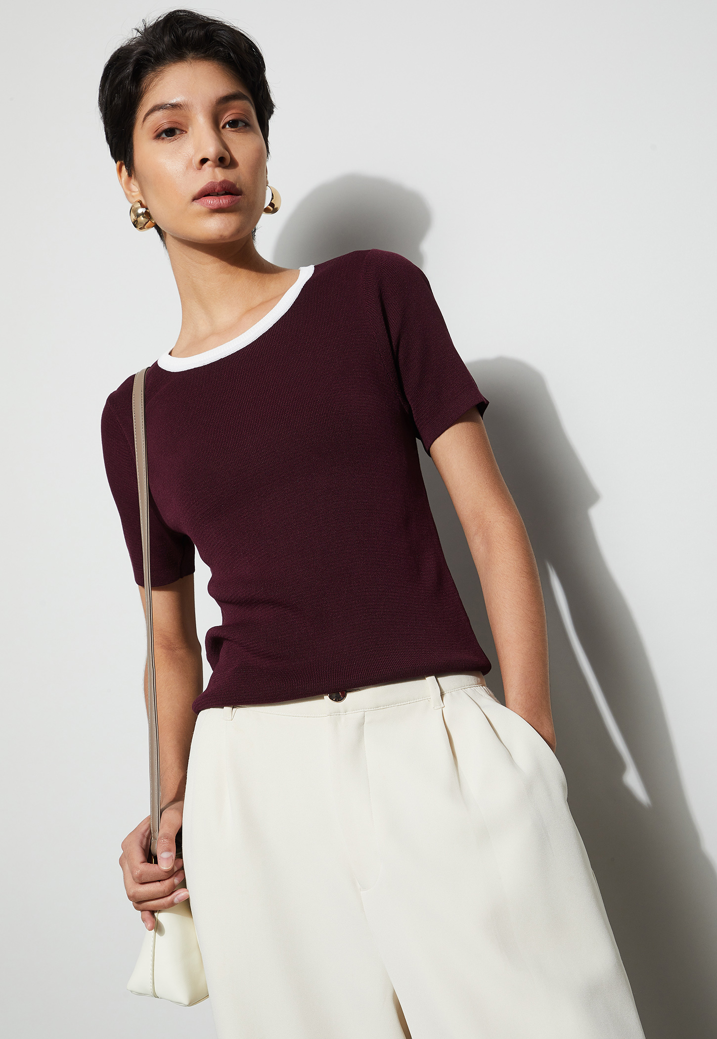 CODE CLASSIC Solid Knit Half Sleeves Top-picture-31
