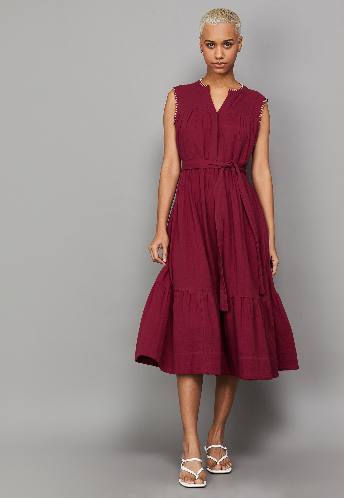AND Solid Sleeveless Tiered Dress-picture-11
