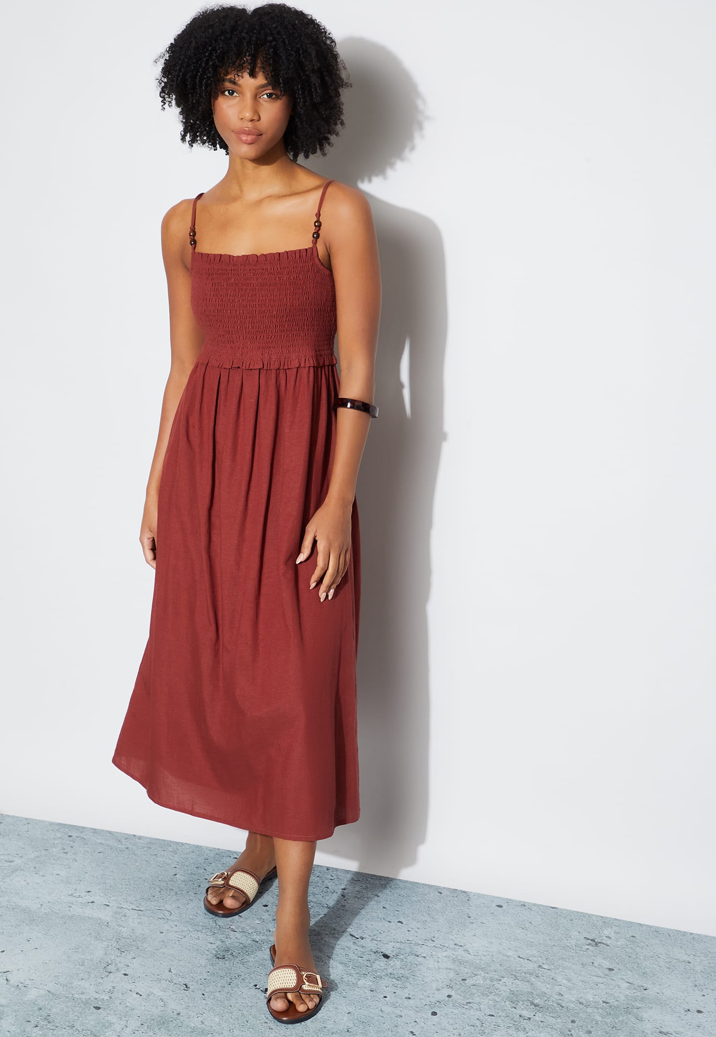 GINGER Solid Spaghetti Neck Midi Dress-picture-29