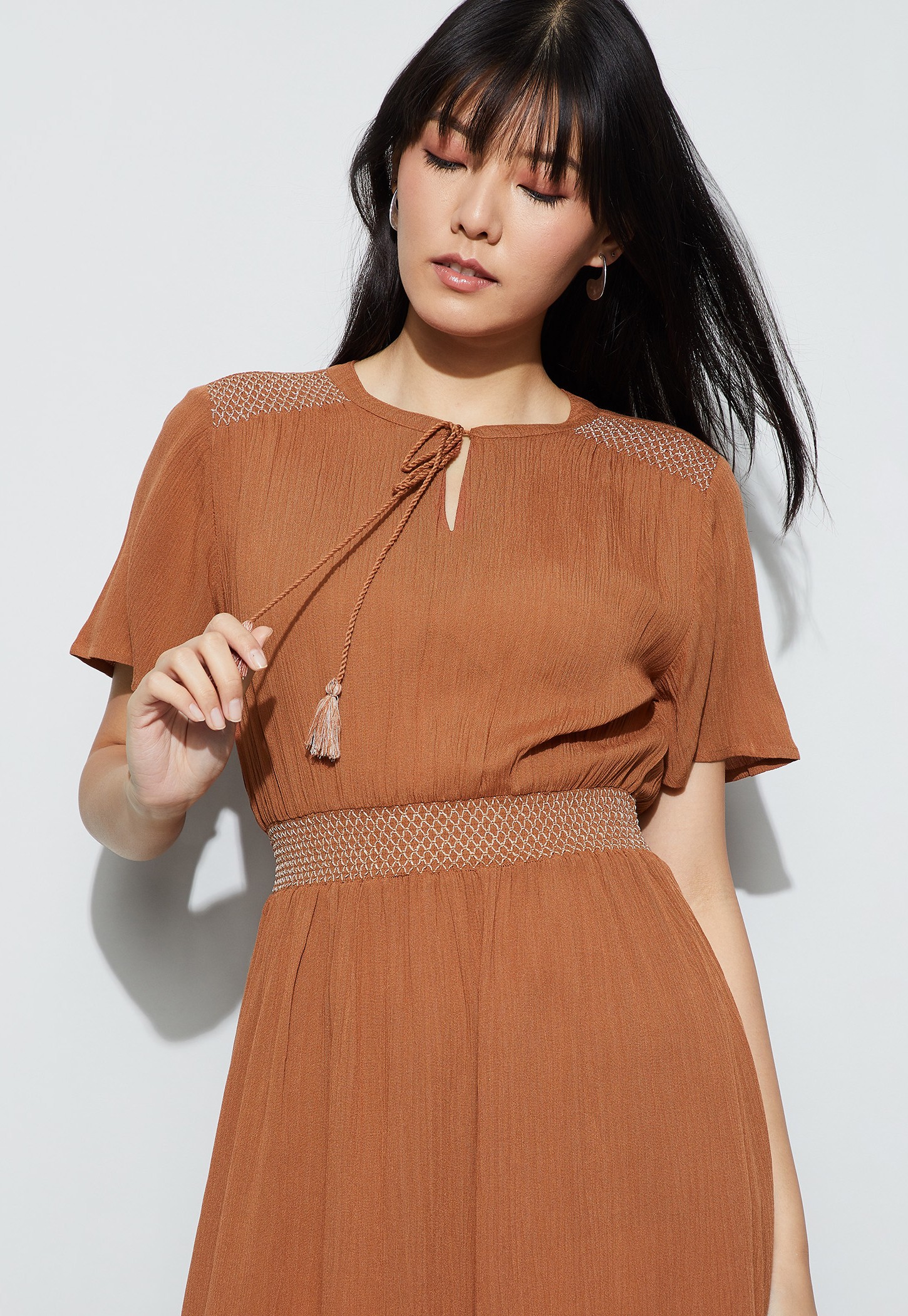 FAME FOREVER Solid Smocked Waist Midi Dress-picture-31