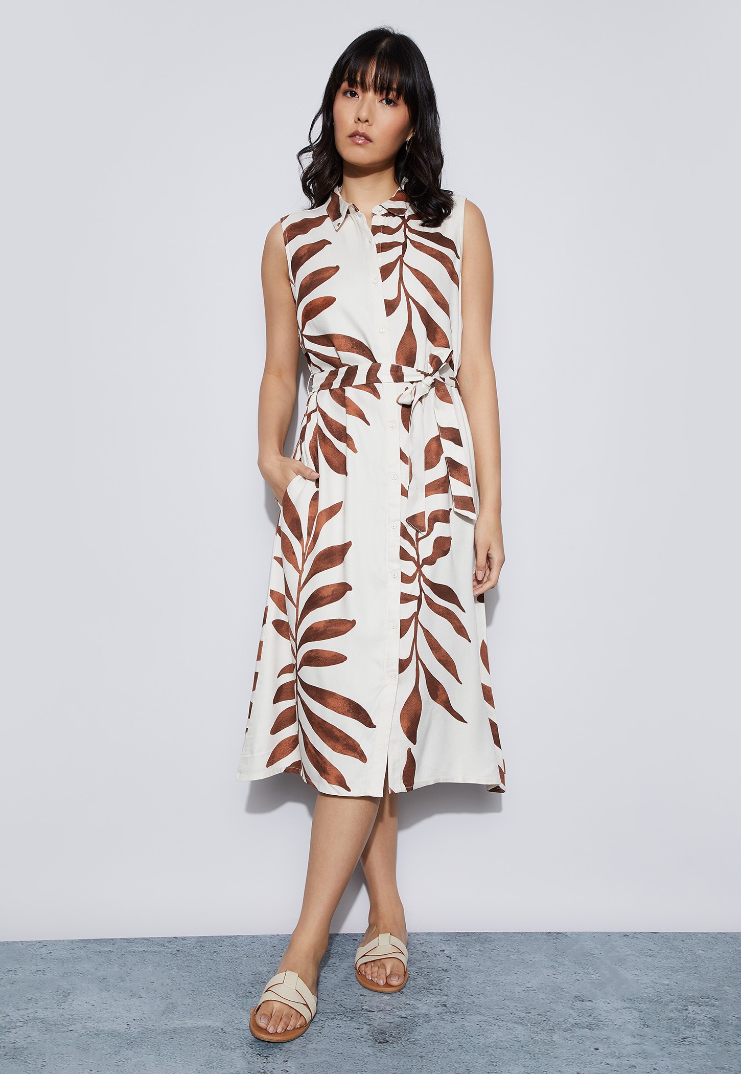 FAME FOREVER Botanical Print Shirt Dress with Belt-picture-44