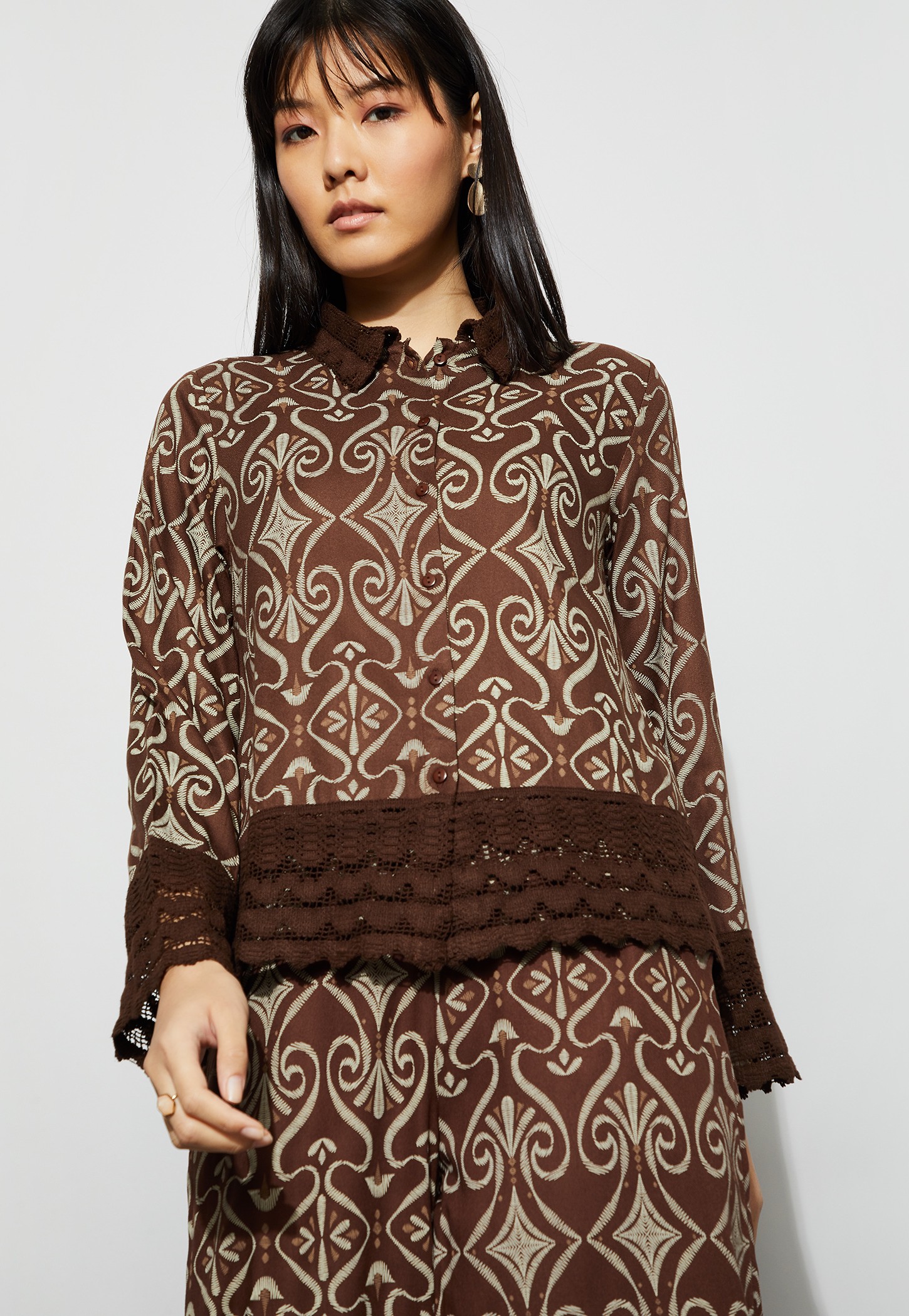 FAME FOREVER Printed Shirt with Lace Trim-image-15
