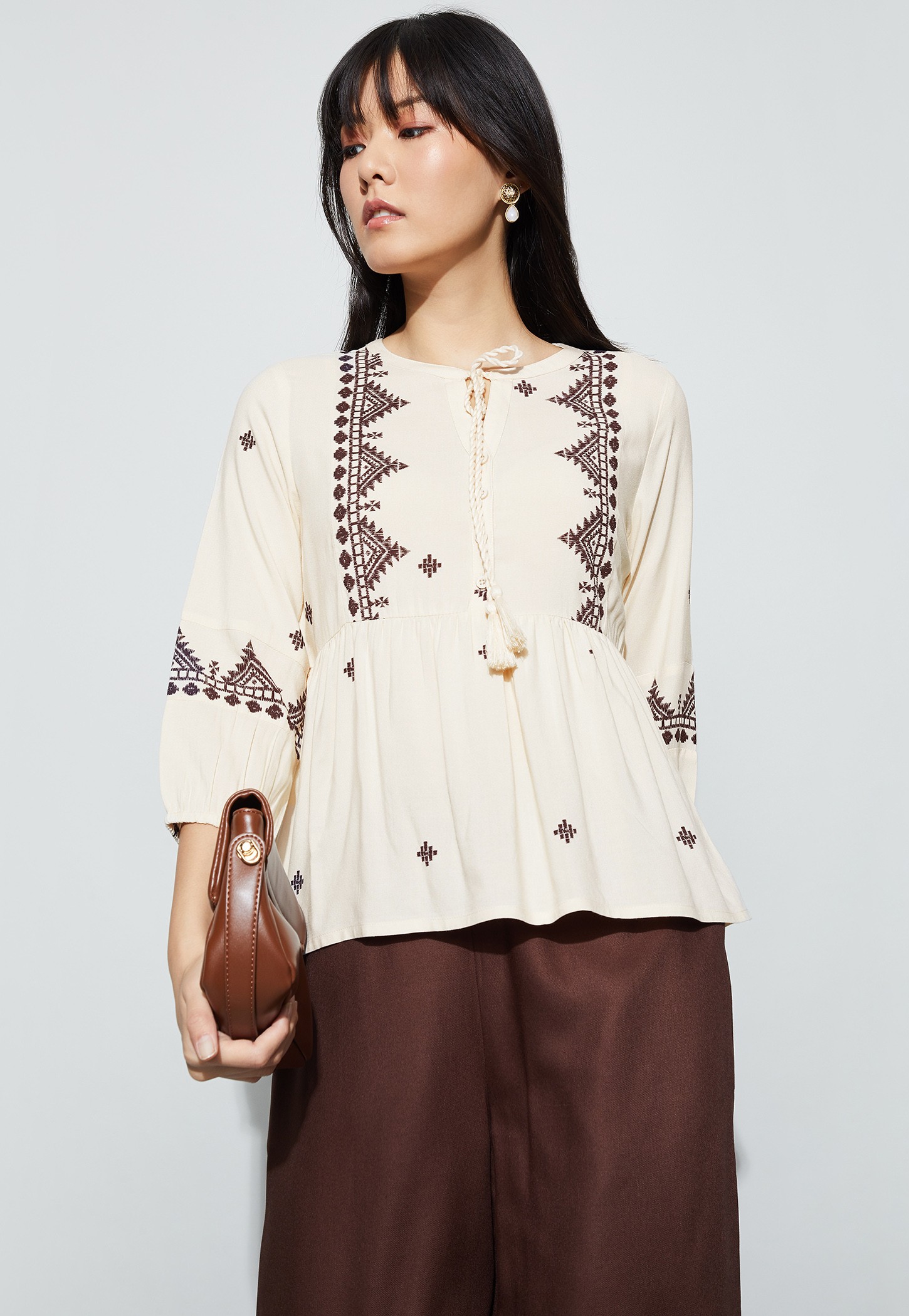 FAME FOREVER Embroidered Tie-Up Peplum Top-picture-20