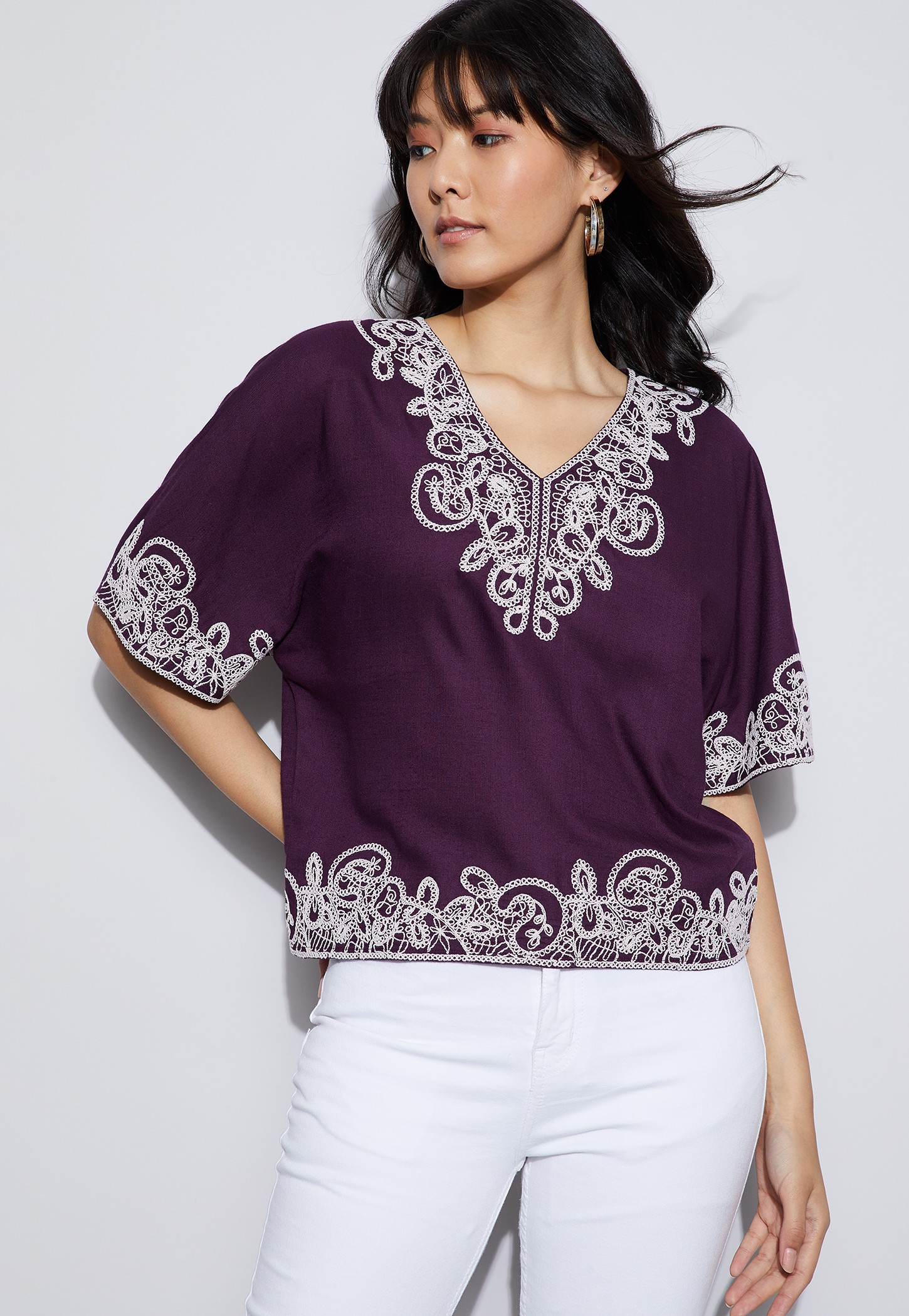 FAME FOREVER Embroidered V-Neck Top-picture-46