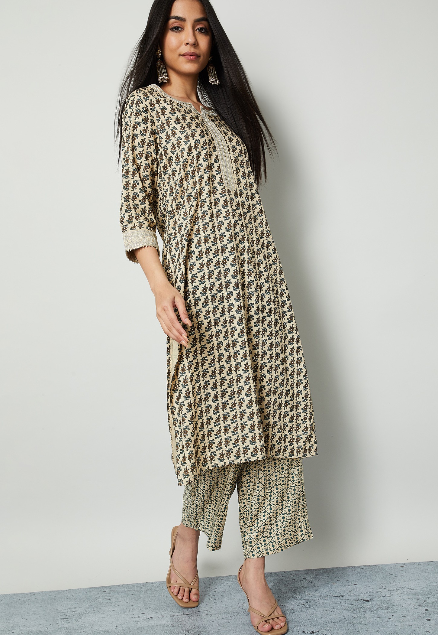 MELANGE Floral Print Straight Kurta Set-picture-49